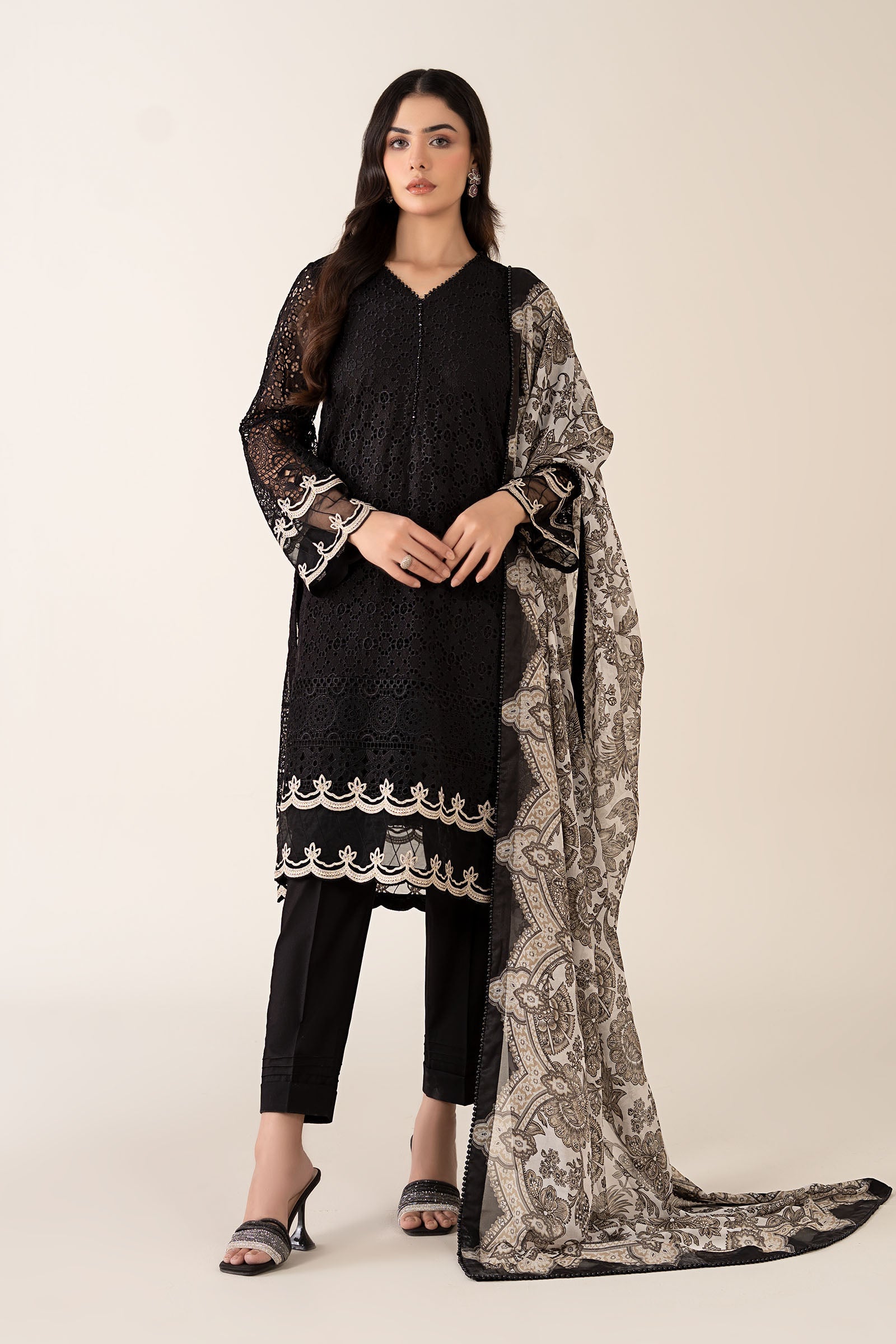 3 Piece Embroidered Chiffon Suit