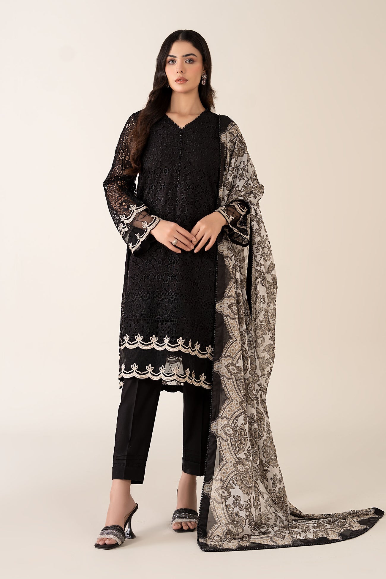 3 Piece Embroidered Chiffon Suit