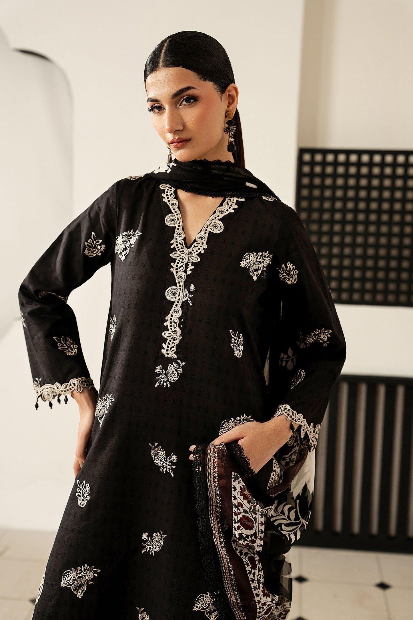 3 Piece Embroidered Dobby Lawn Suit