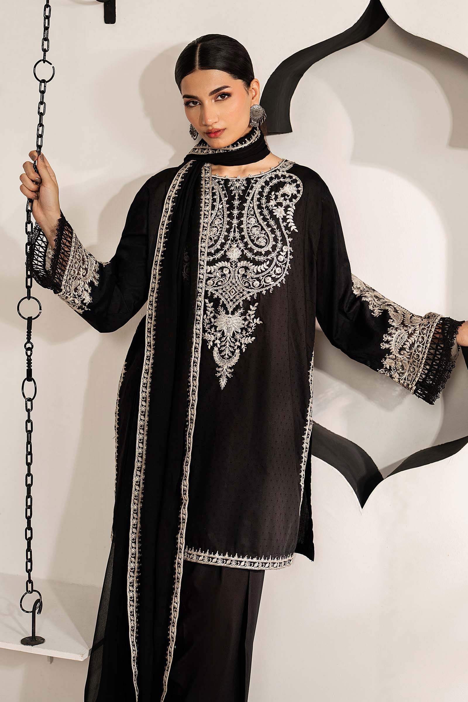 3 Piece Embroidered Dobby Lawn Suit
