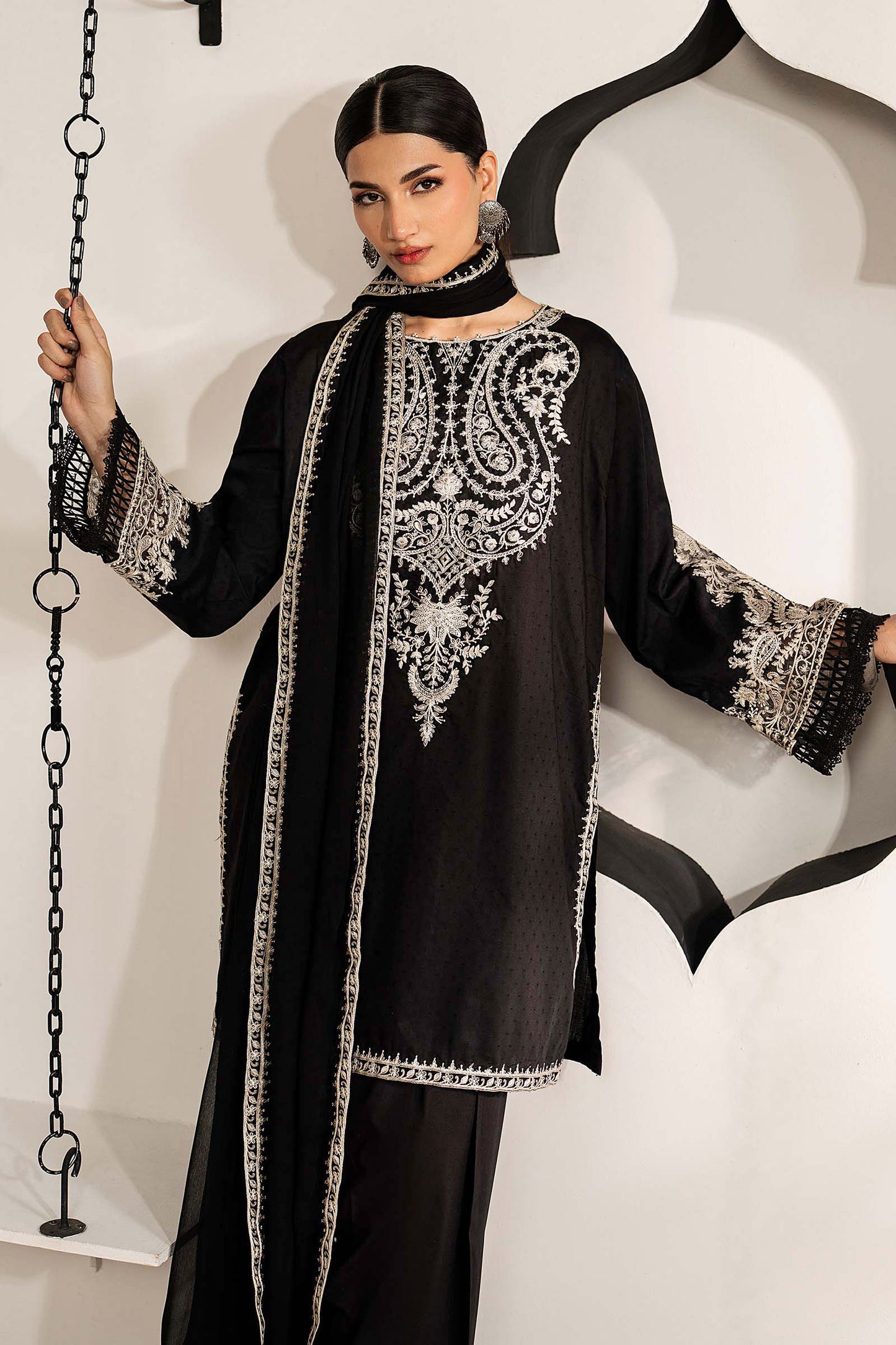 3 Piece Embroidered Dobby Lawn Suit