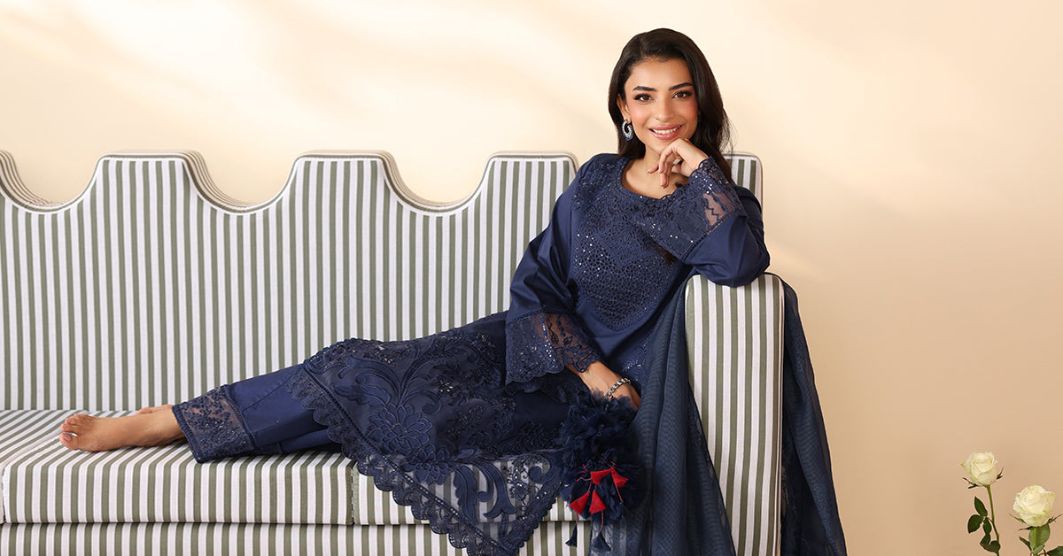 3 Piece Embroidered Dobby Suit