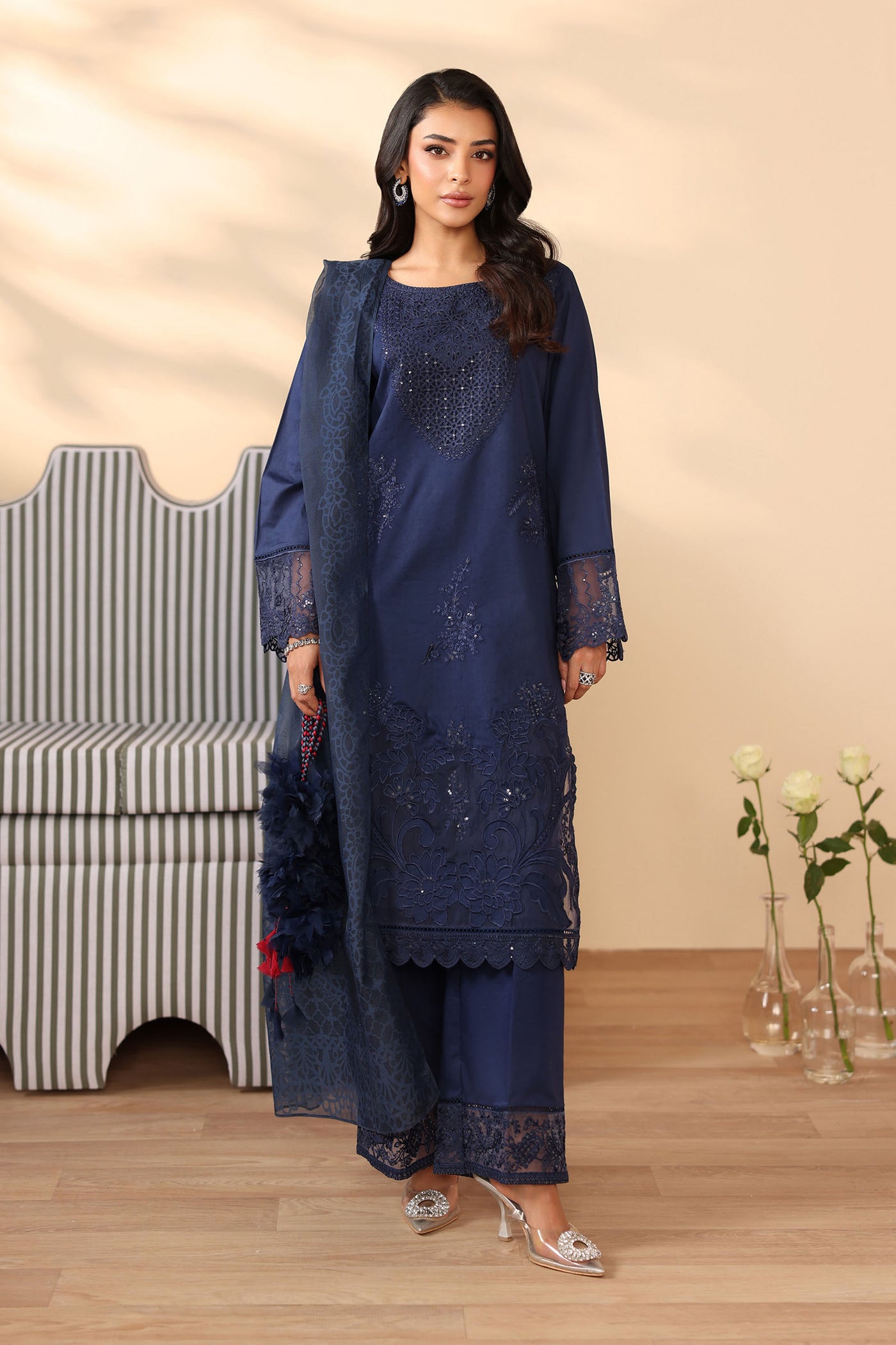3 Piece Embroidered Dobby Suit