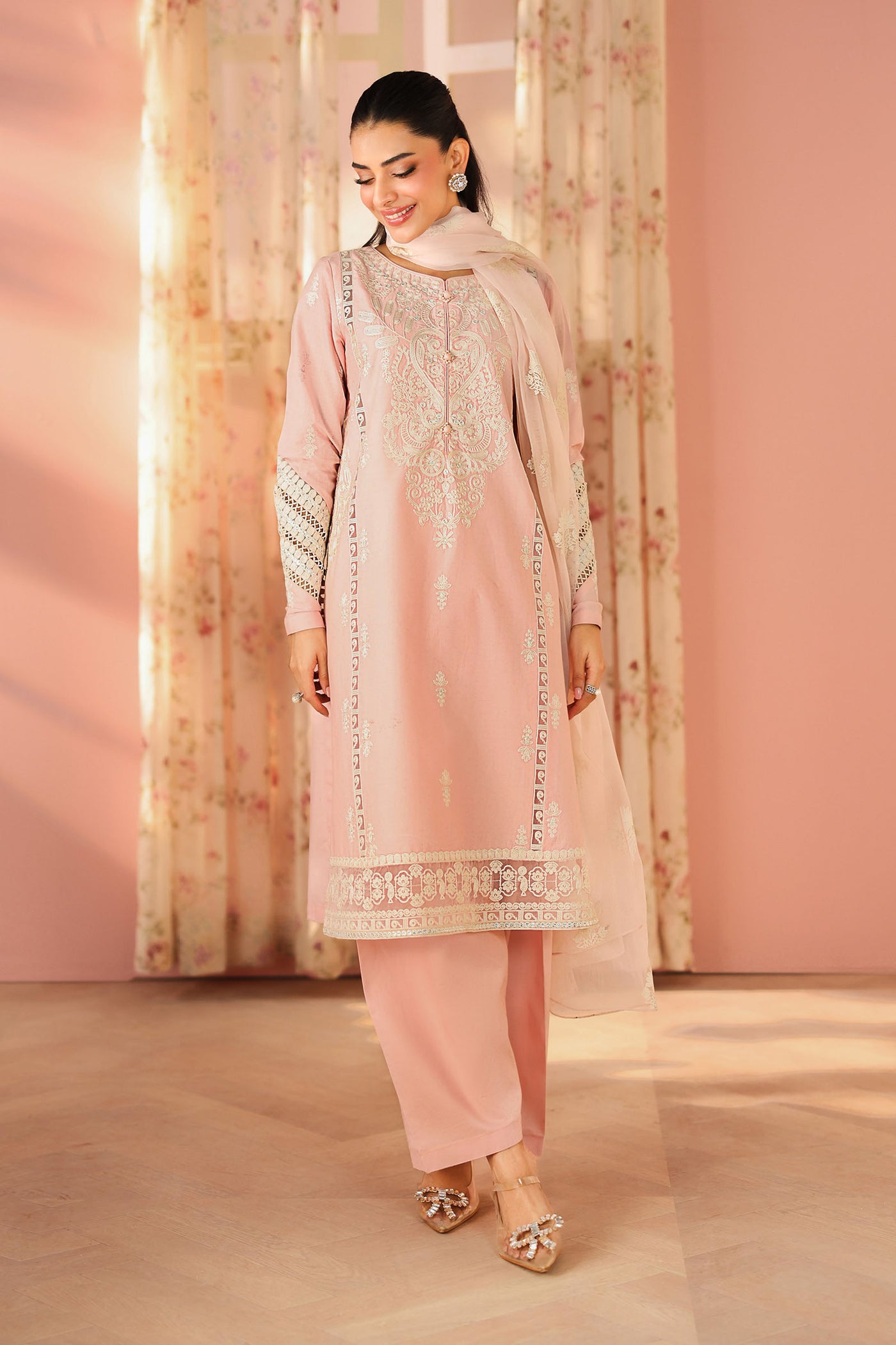 3 Piece Embroidered Dobby Suit