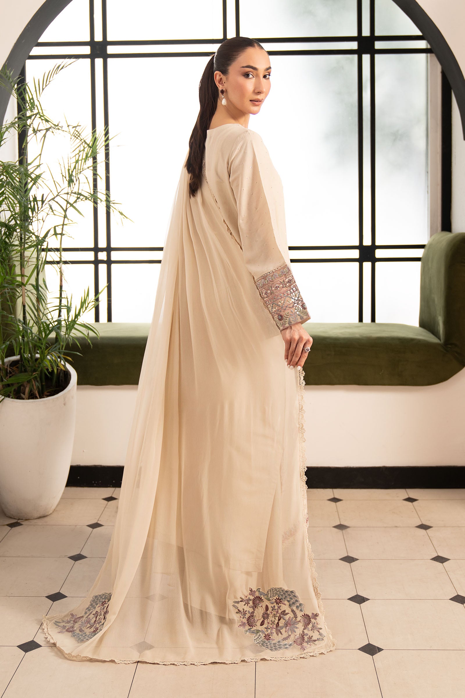 3 Piece Embroidered Raw Silk Suit