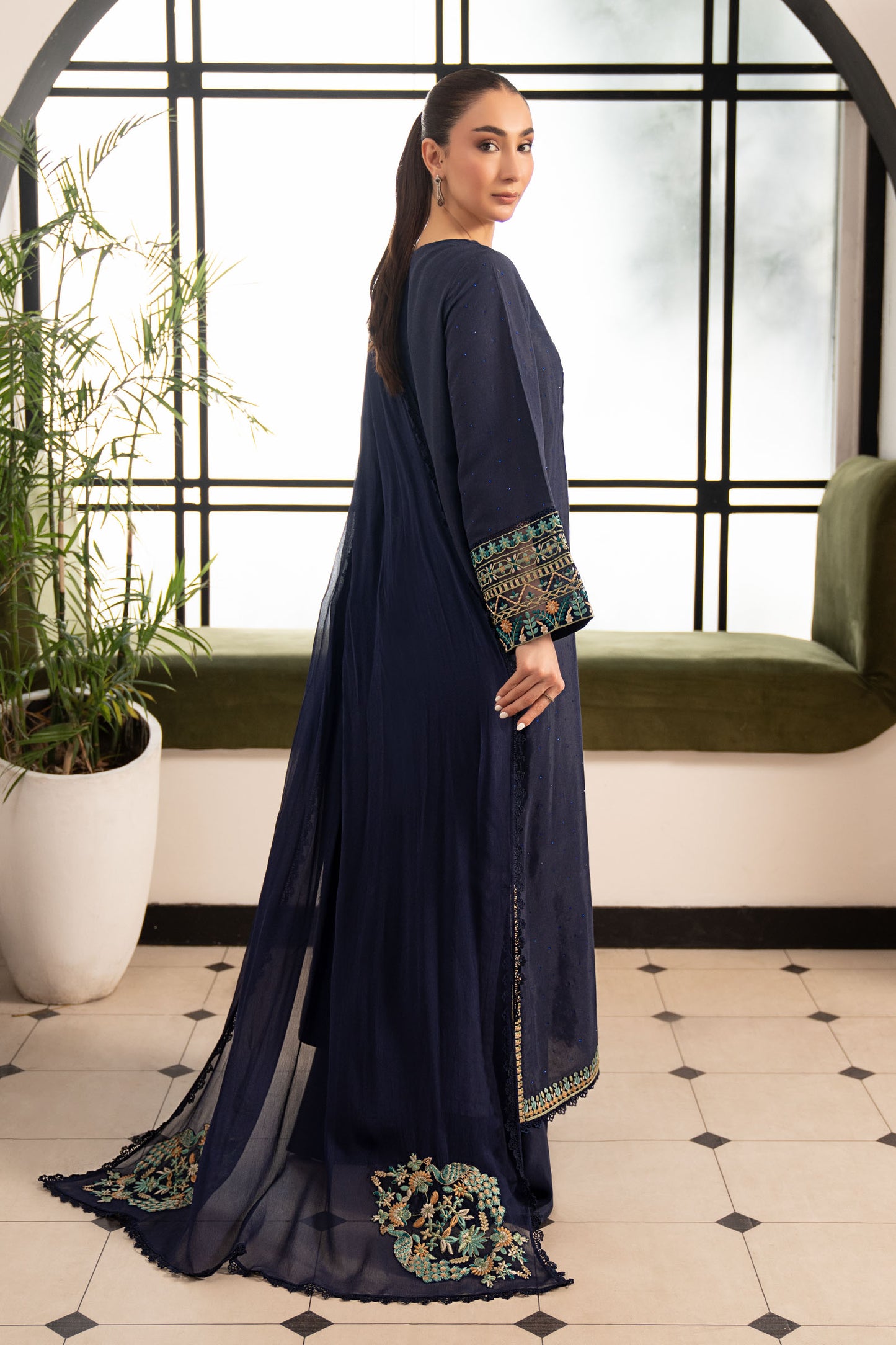 3 Piece Embroidered Raw Silk Suit