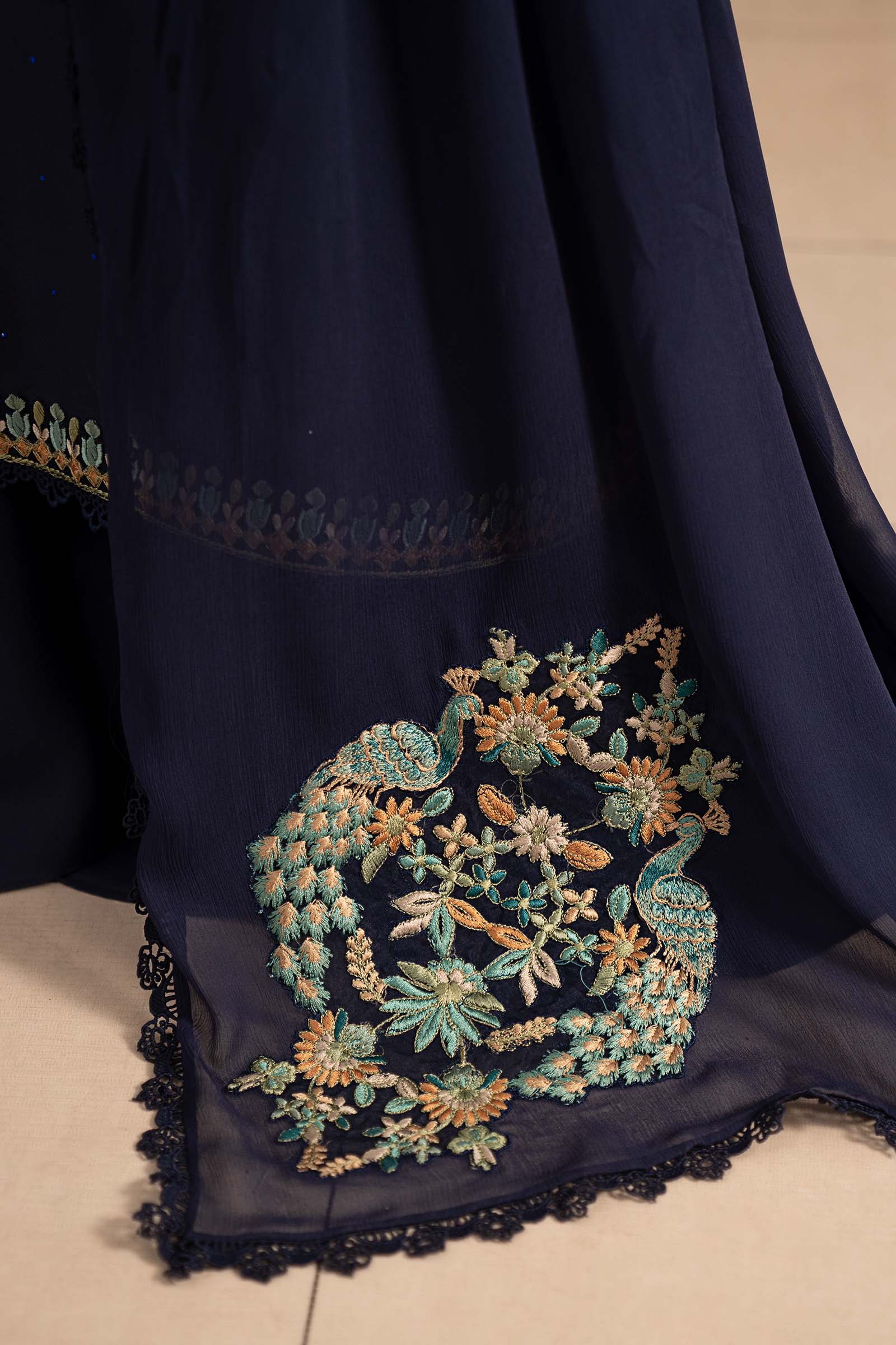 3 Piece Embroidered Raw Silk Suit