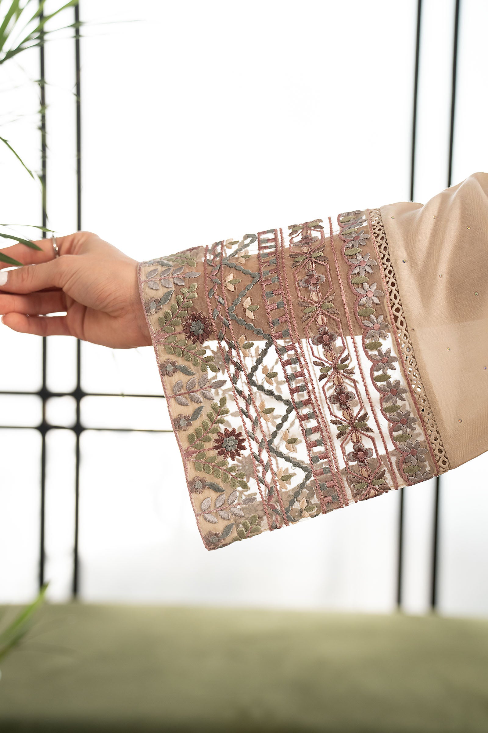 3 Piece Embroidered Raw Silk Suit
