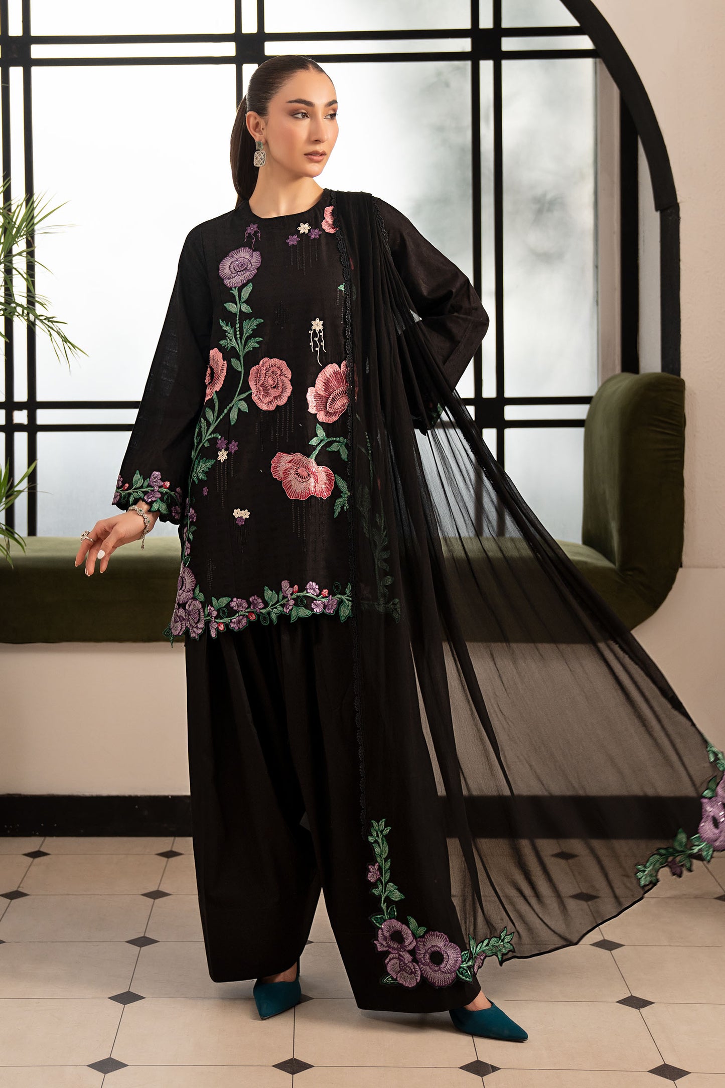 3 Piece Embroidered Dobby Lawn Suit