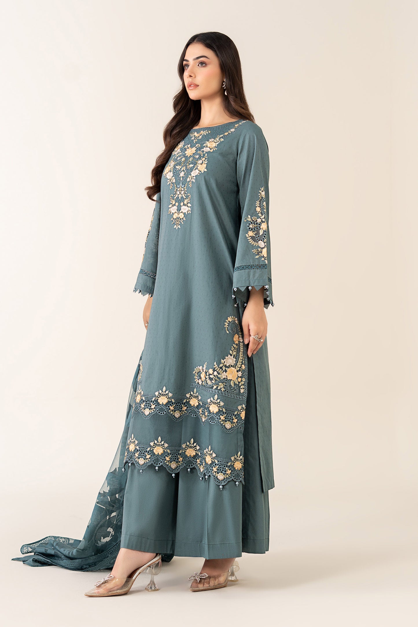 3 Piece Embroidered Dobby Suit