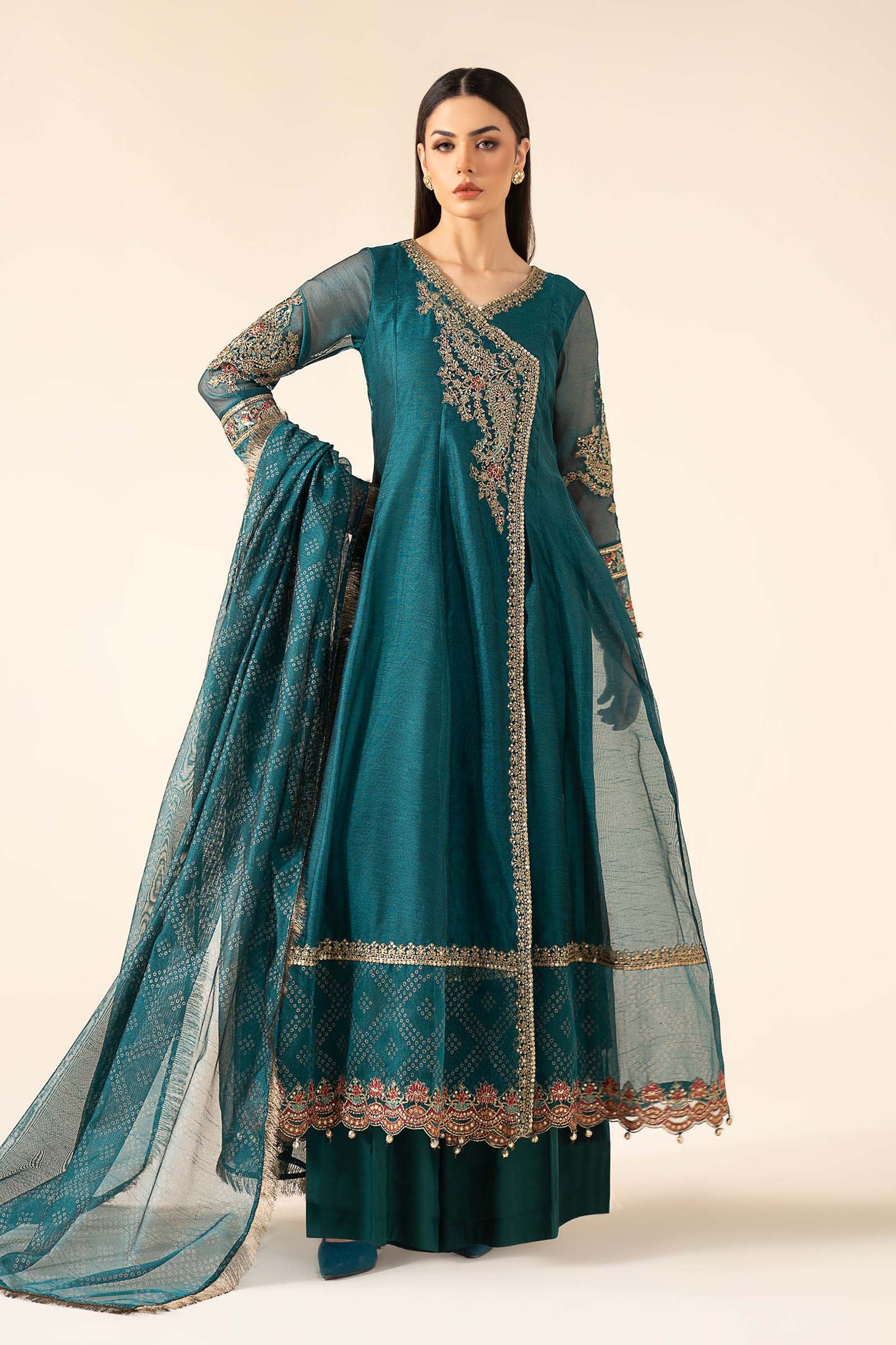 3 Piece Embroidered Cotton Net Suit