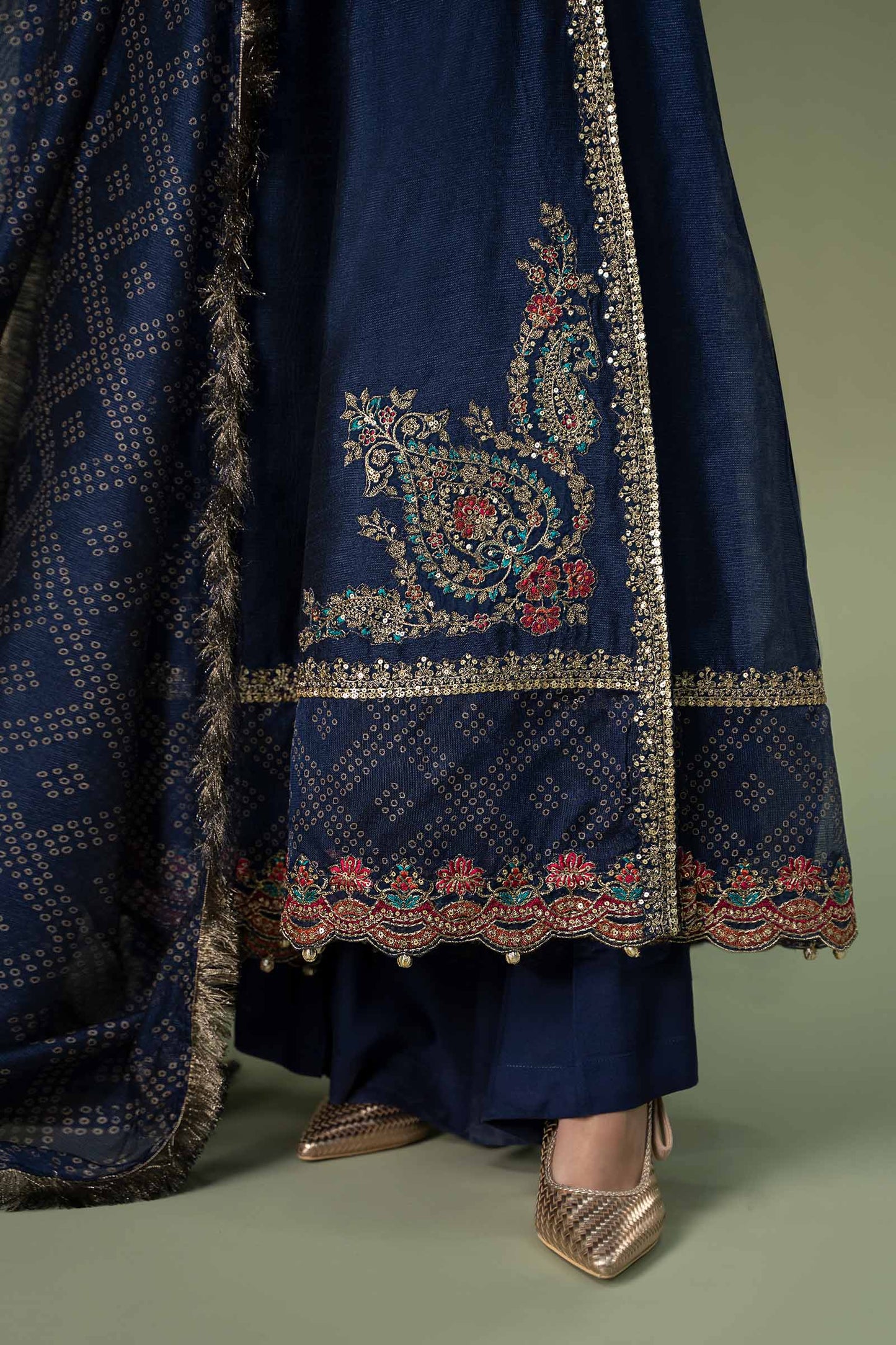 3 Piece Embroidered Paper Cotton Suit