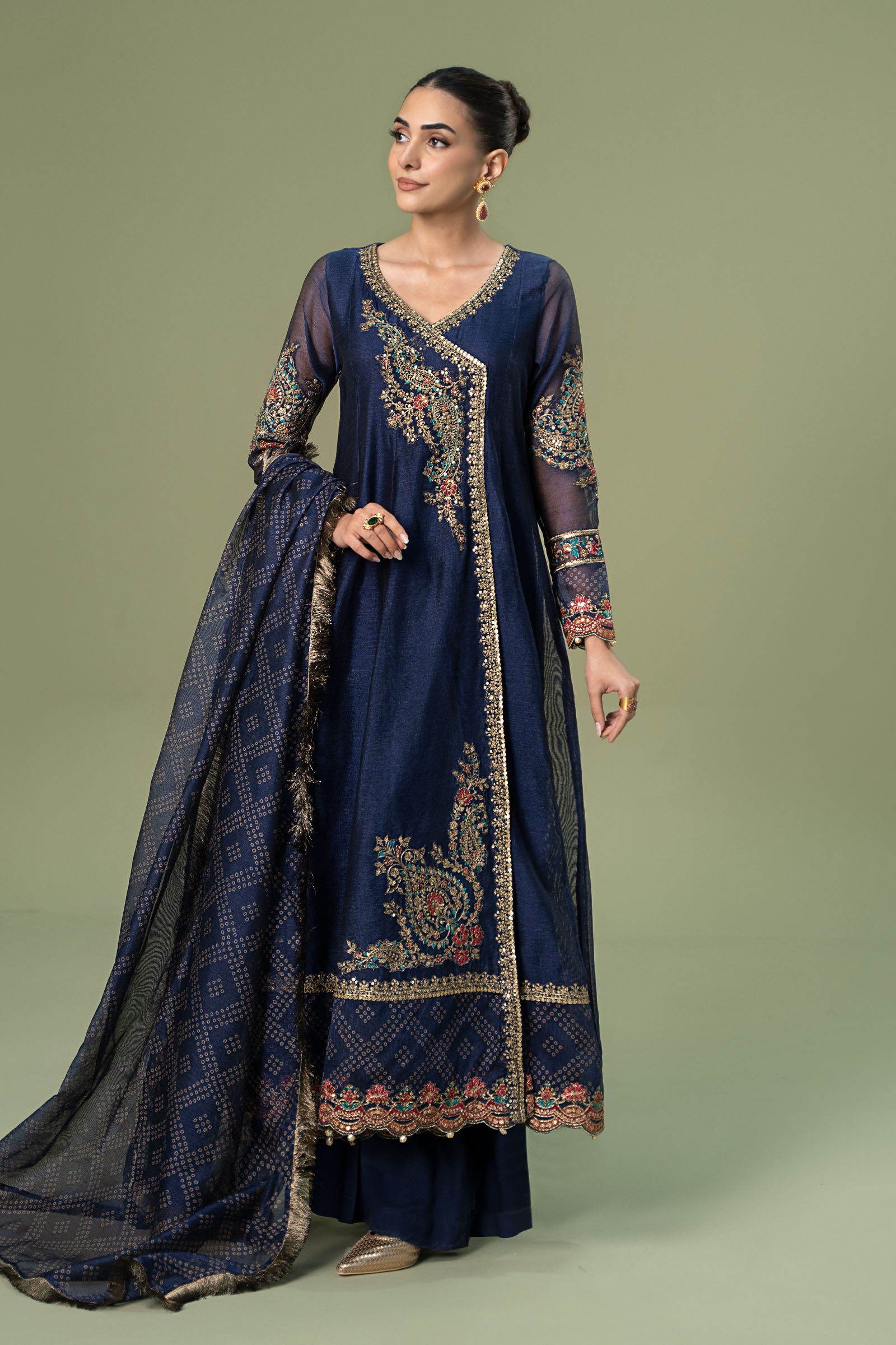 3 Piece Embroidered Paper Cotton Suit