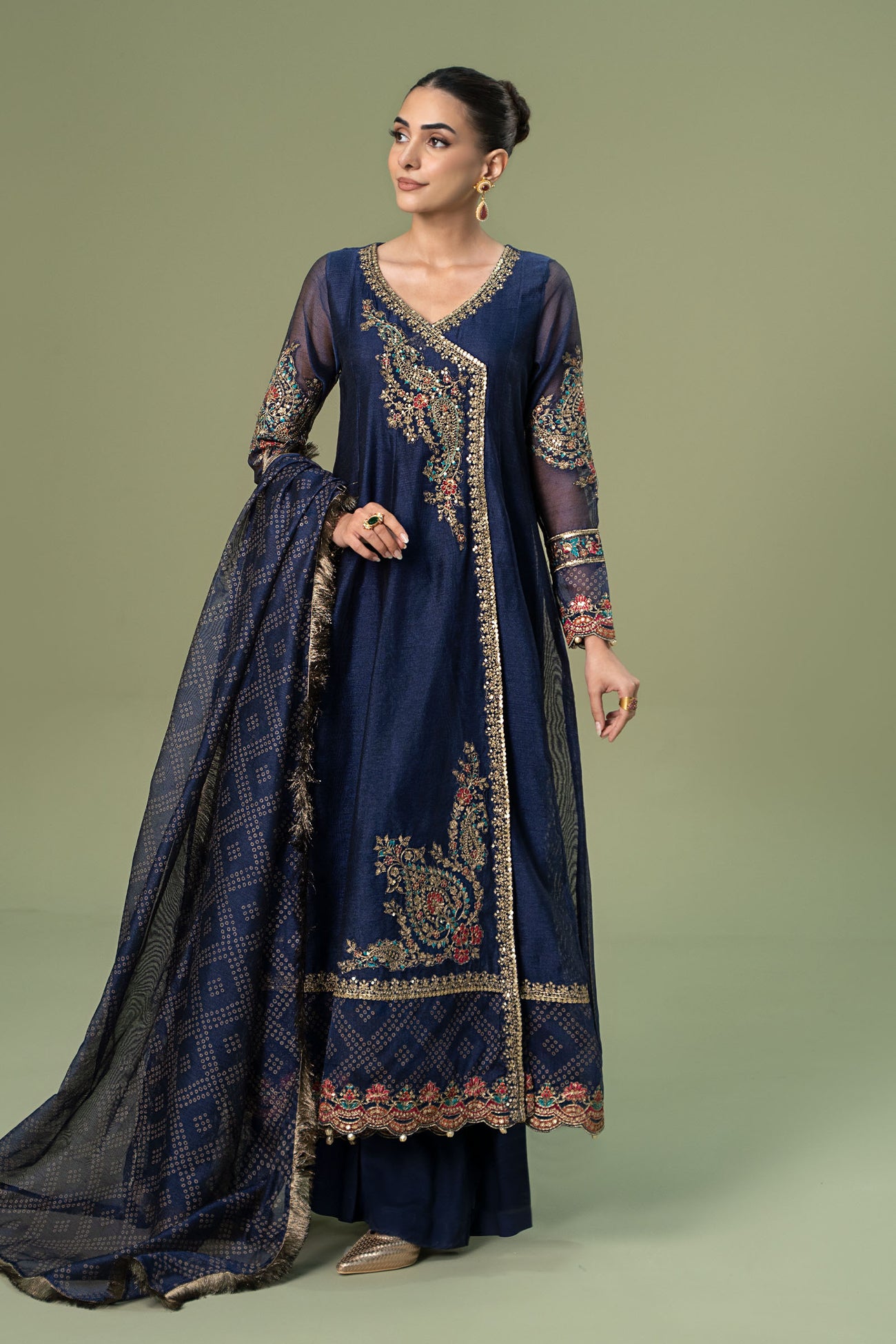 3 Piece Embroidered Paper Cotton Suit