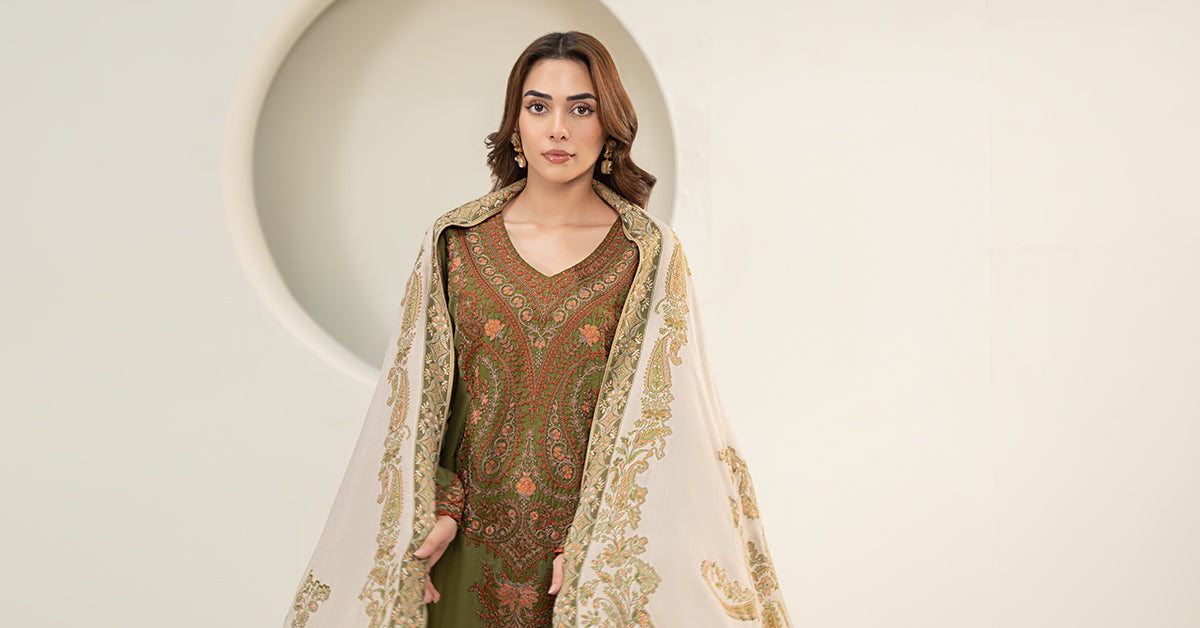 3 Piece Embroidered Linen Suit