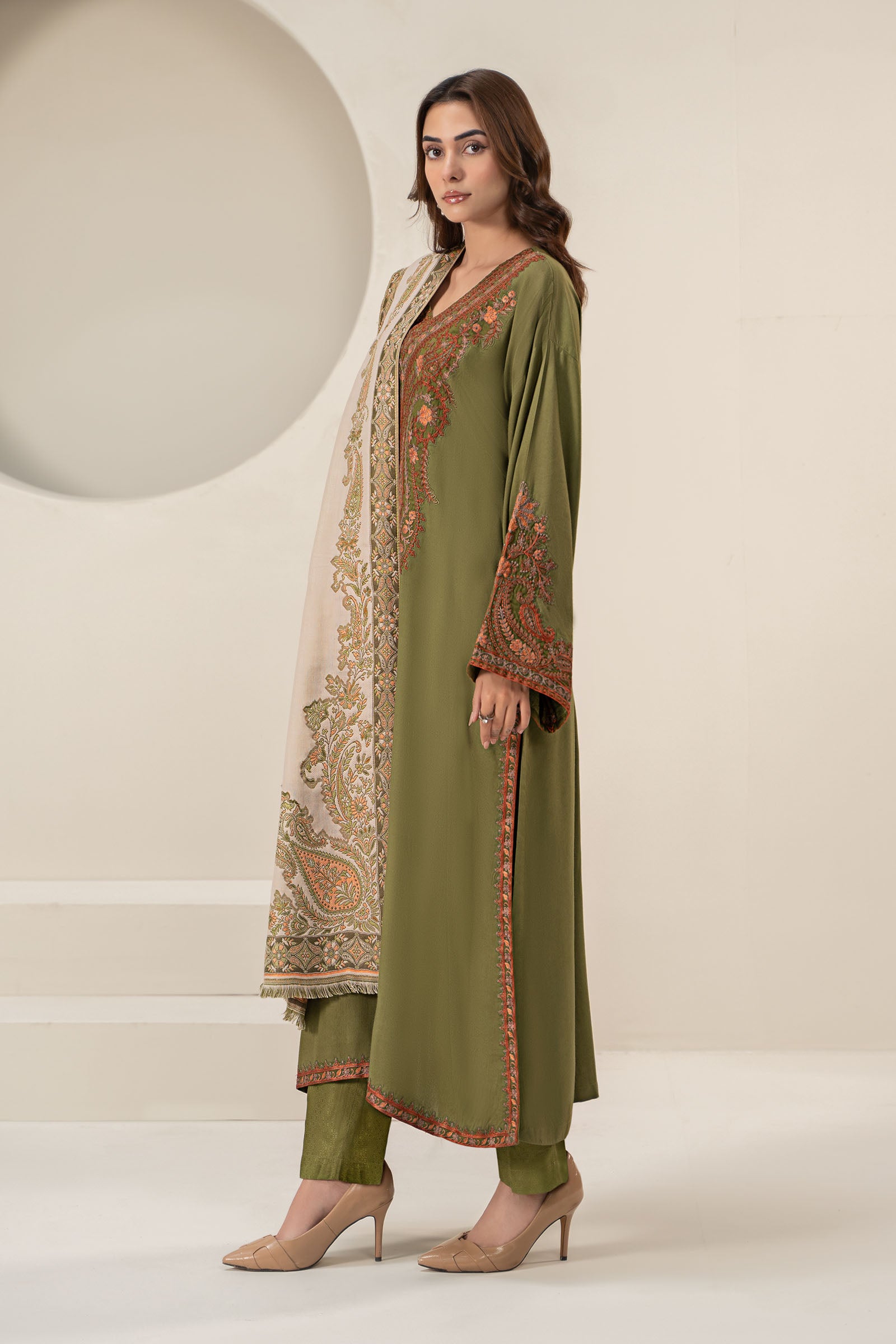 3 Piece Embroidered Linen Suit