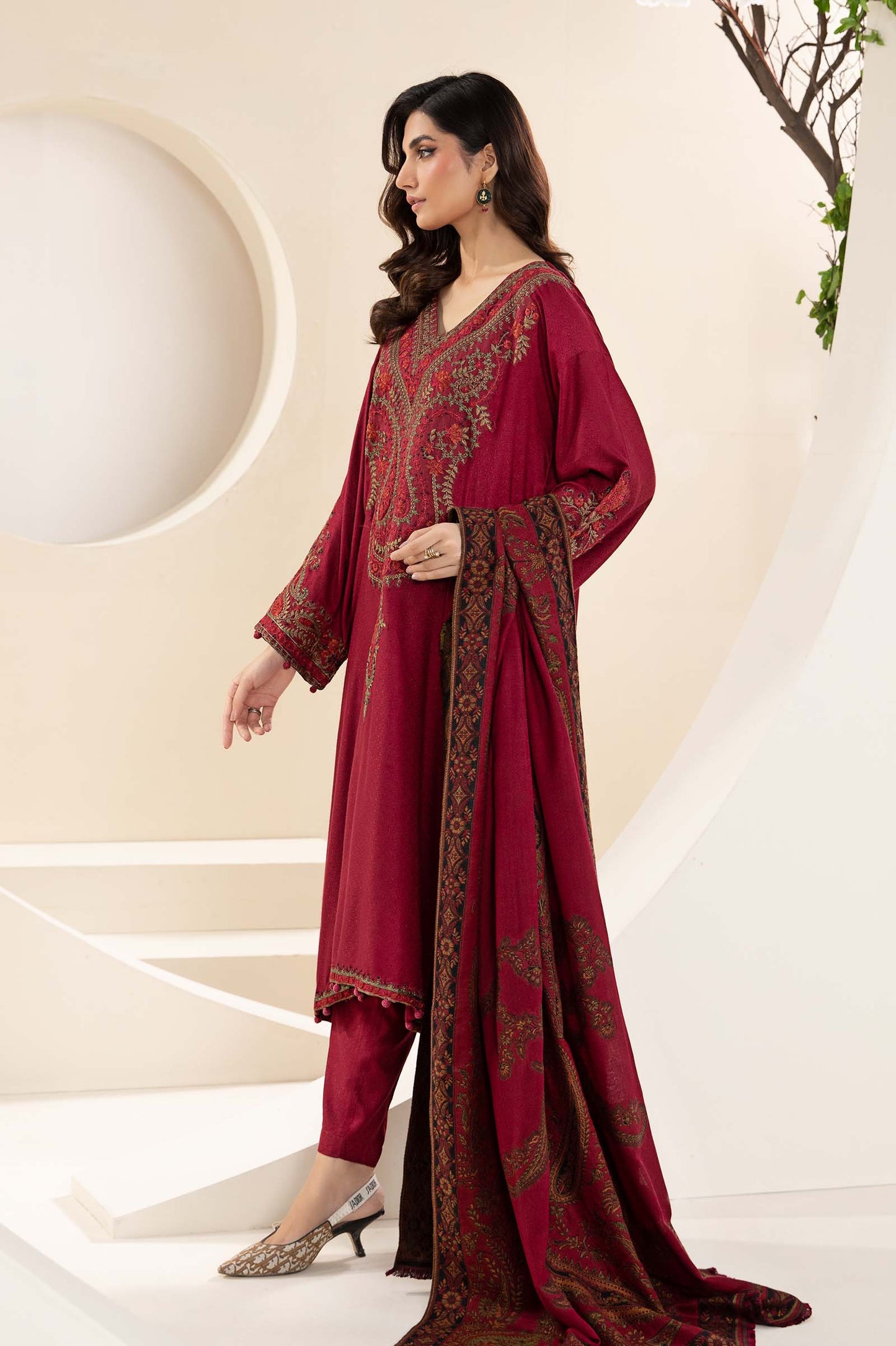 3 Piece Embroidered Linen Suit