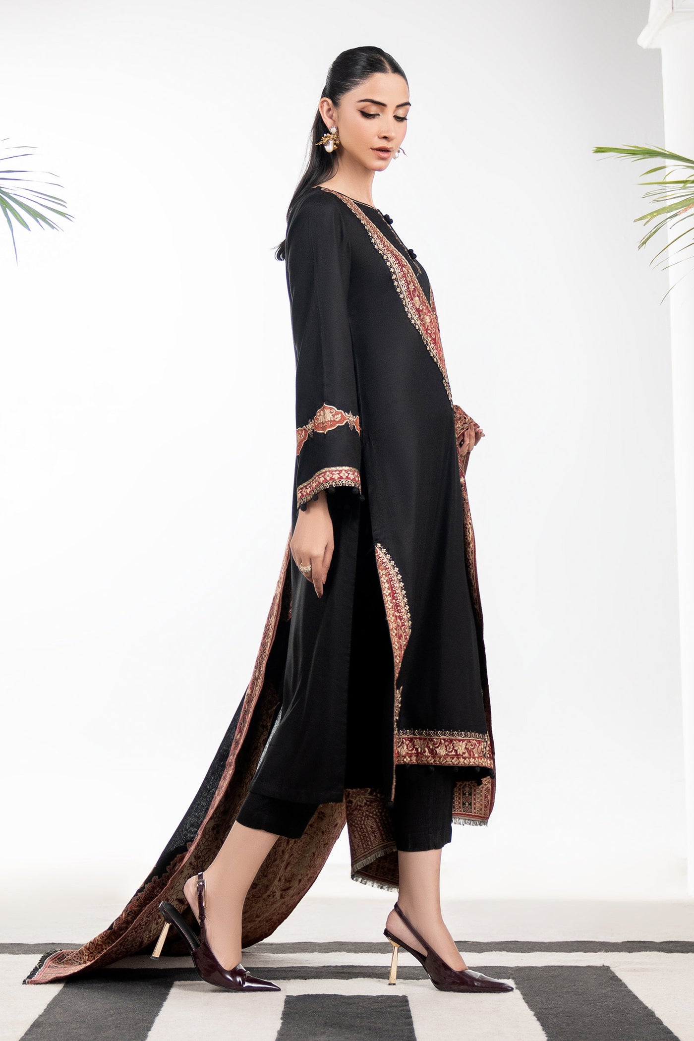 3 Piece Embroidered Linen Suit