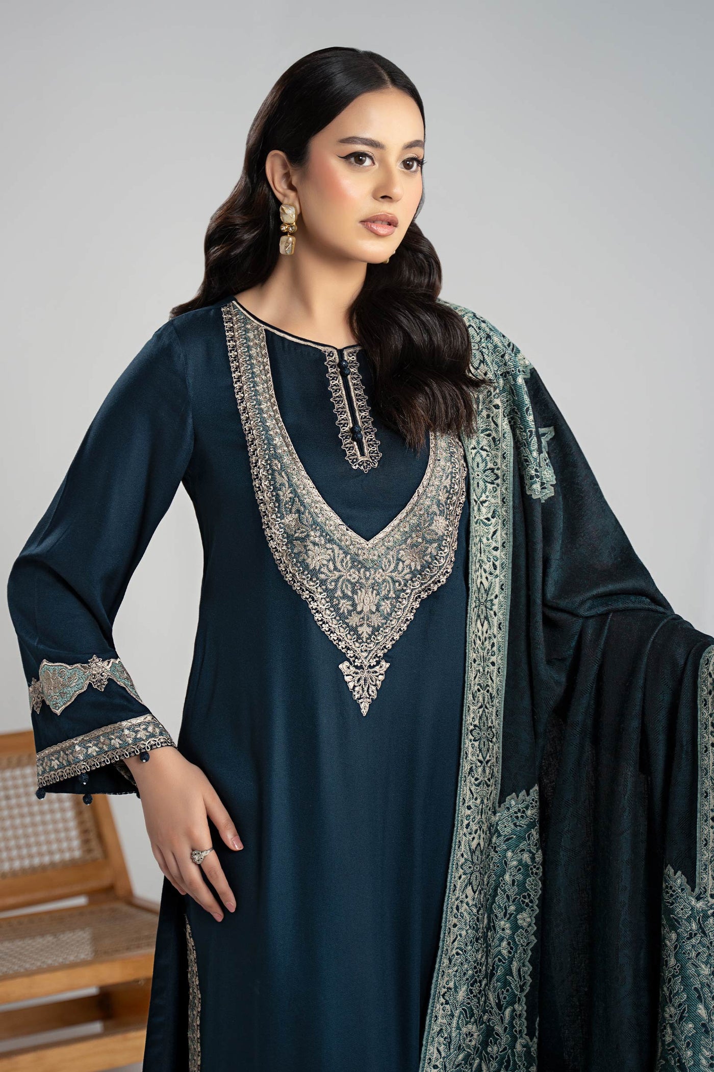 3 Piece Embroidered Linen Suit