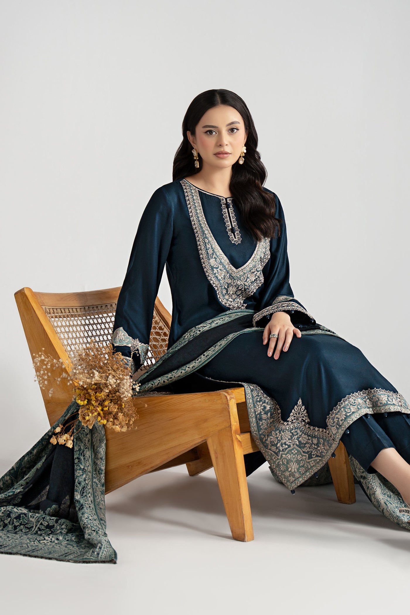 3 Piece Embroidered Linen Suit