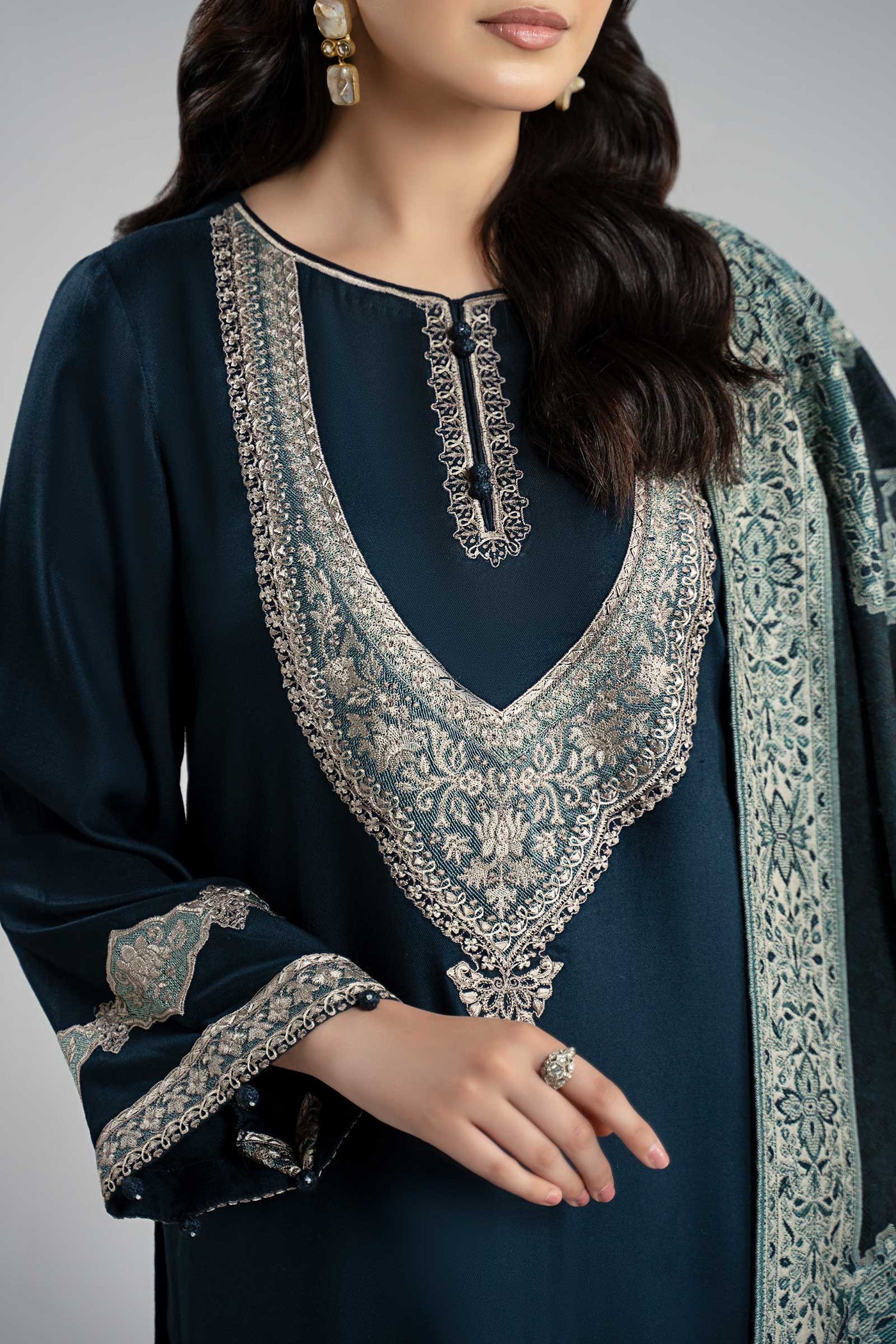 3 Piece Embroidered Linen Suit
