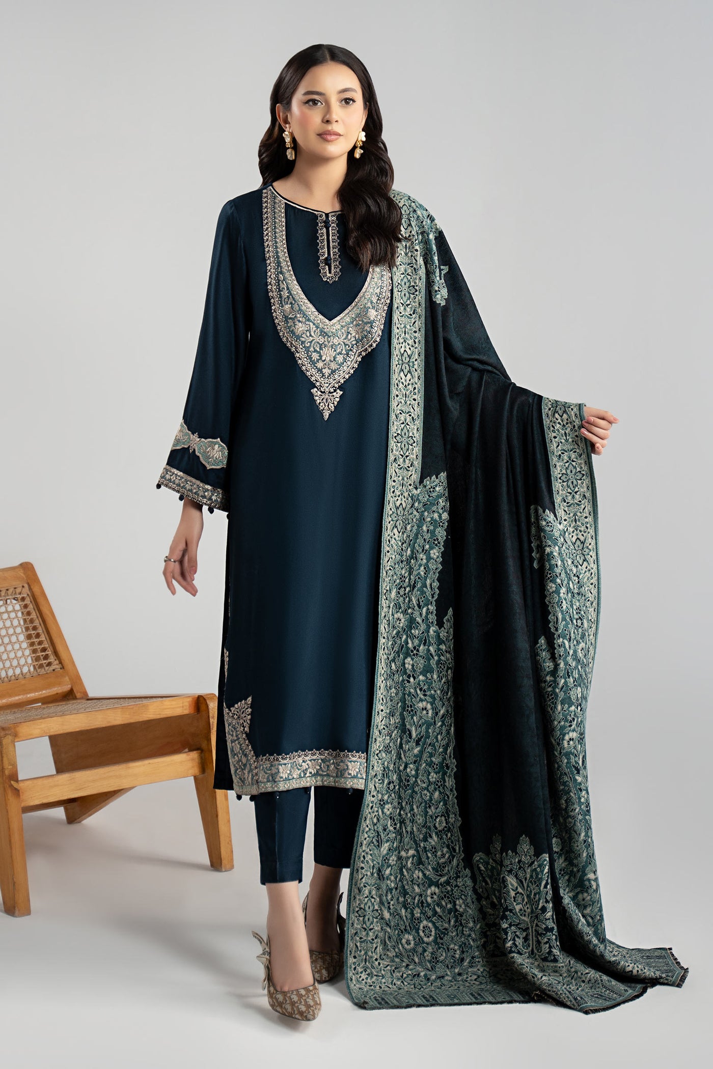 3 Piece Embroidered Linen Suit