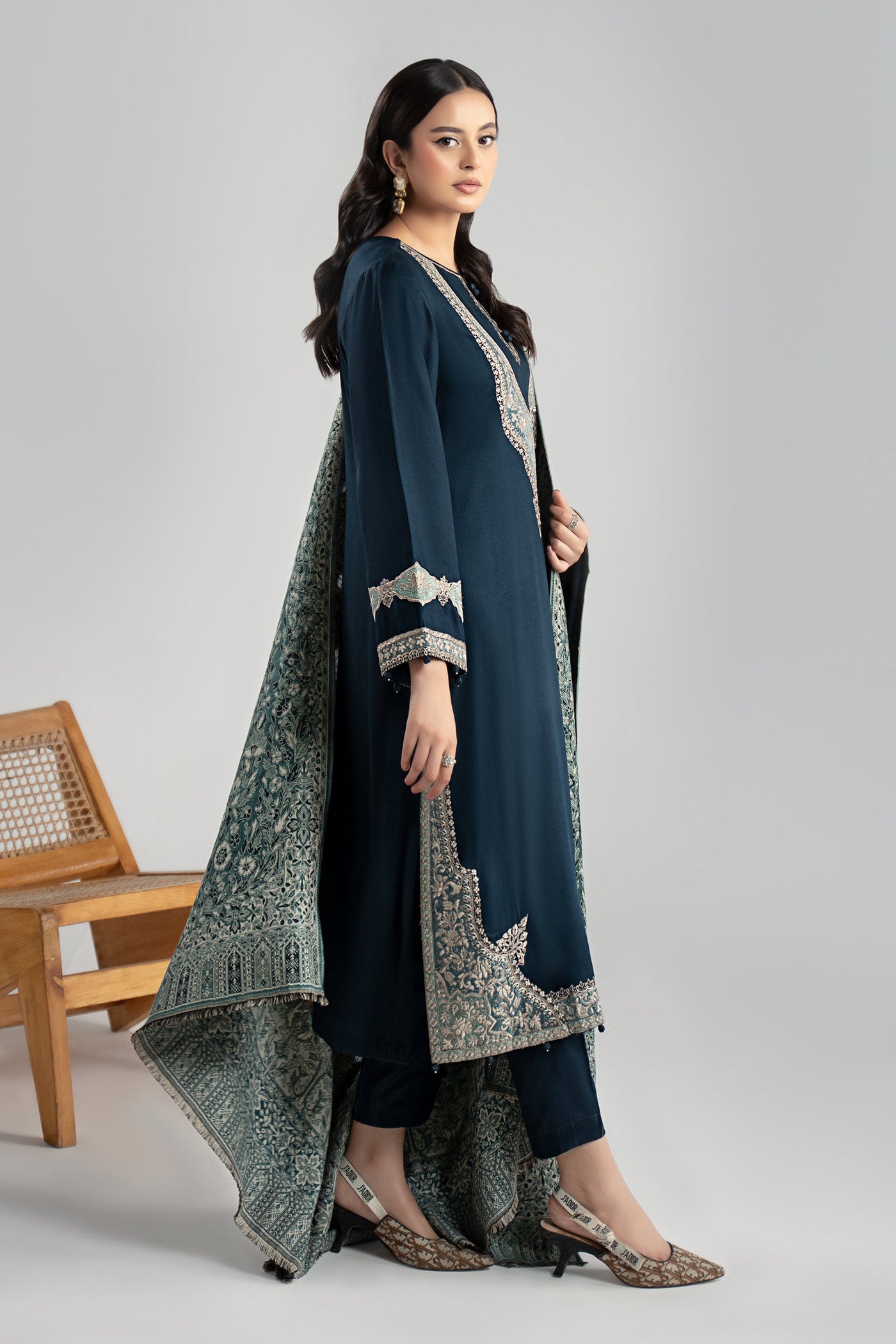 3 Piece Embroidered Linen Suit