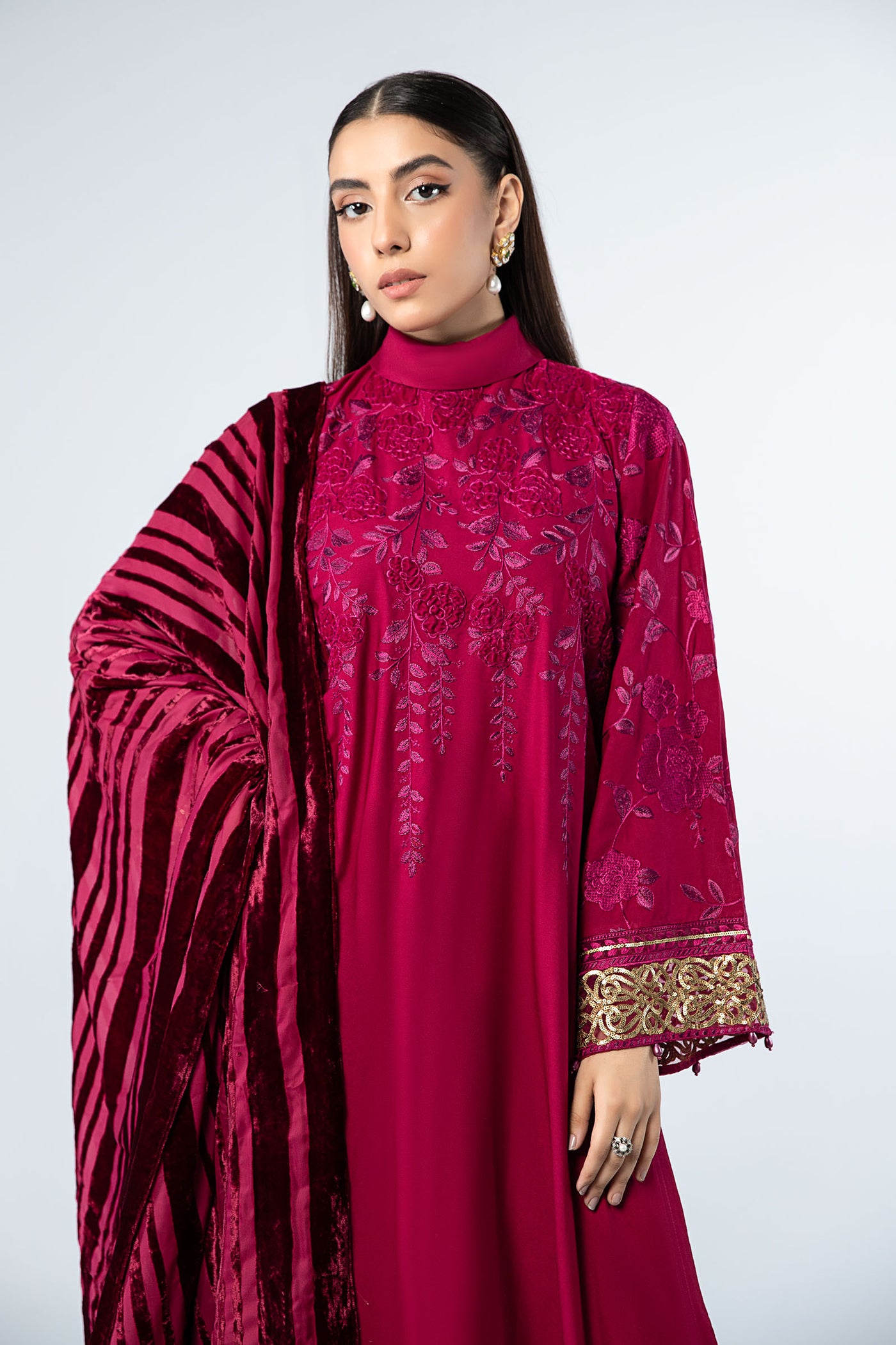 3 Piece Embroidered Linen Suit | DW-W24-103