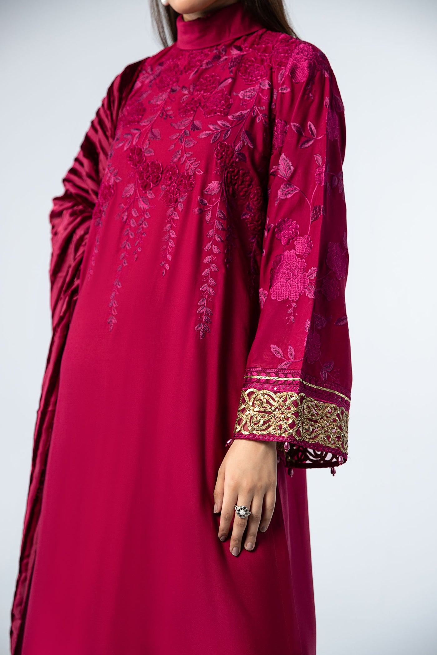 3 Piece Embroidered Linen Suit | DW-W24-103