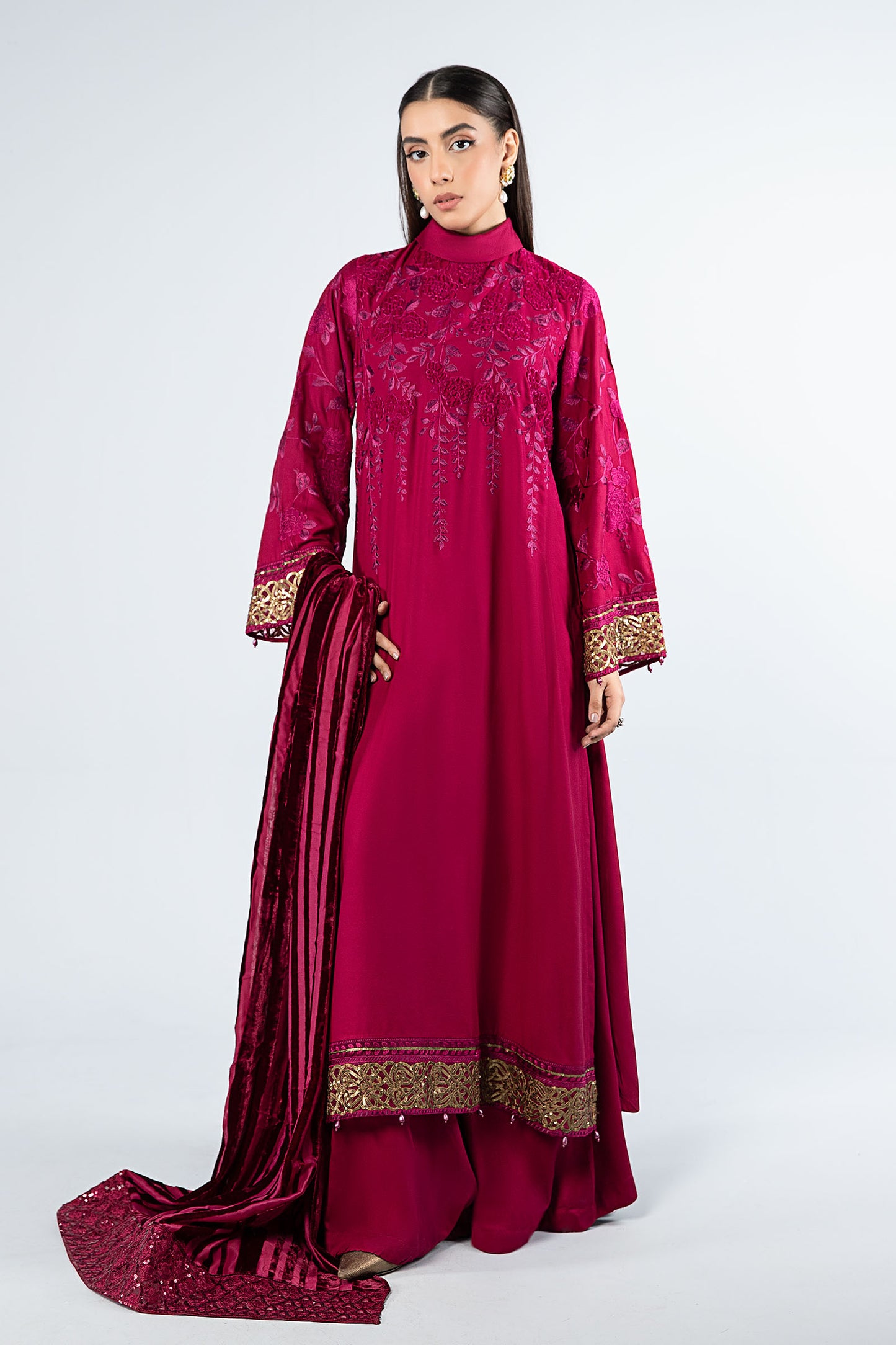 3 Piece Embroidered Linen Suit