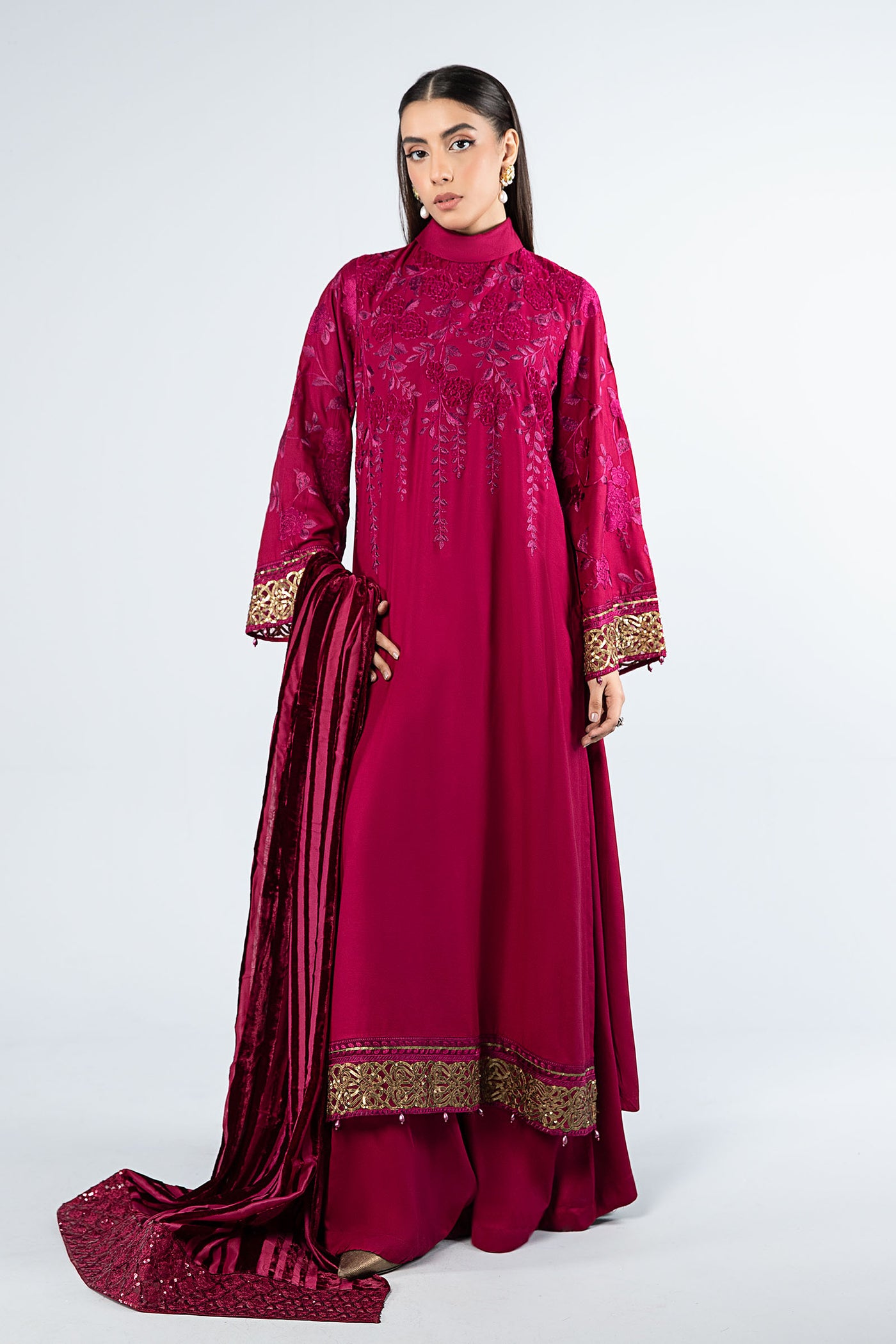 3 Piece Embroidered Linen Suit | DW-W24-103