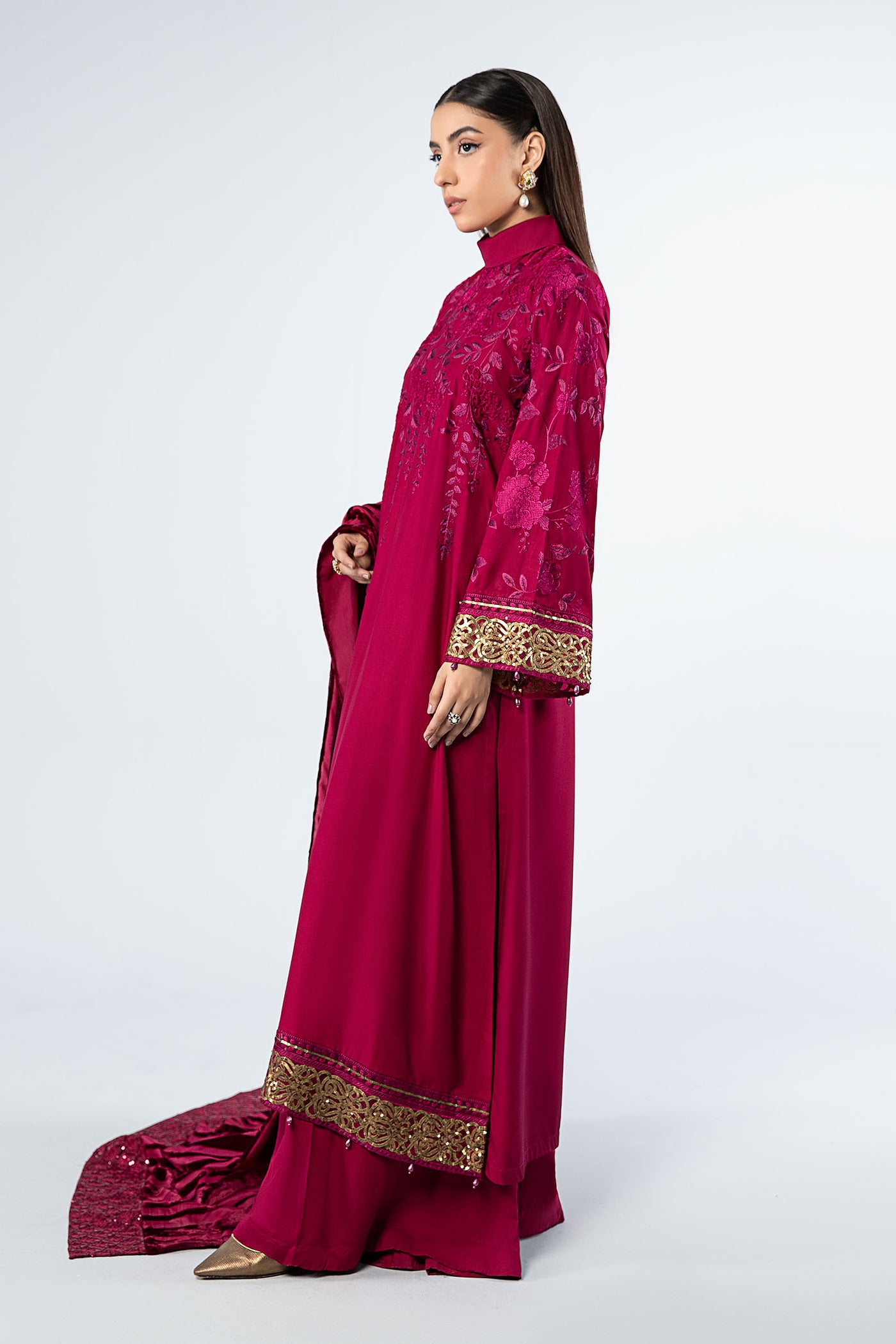 3 Piece Embroidered Linen Suit | DW-W24-103