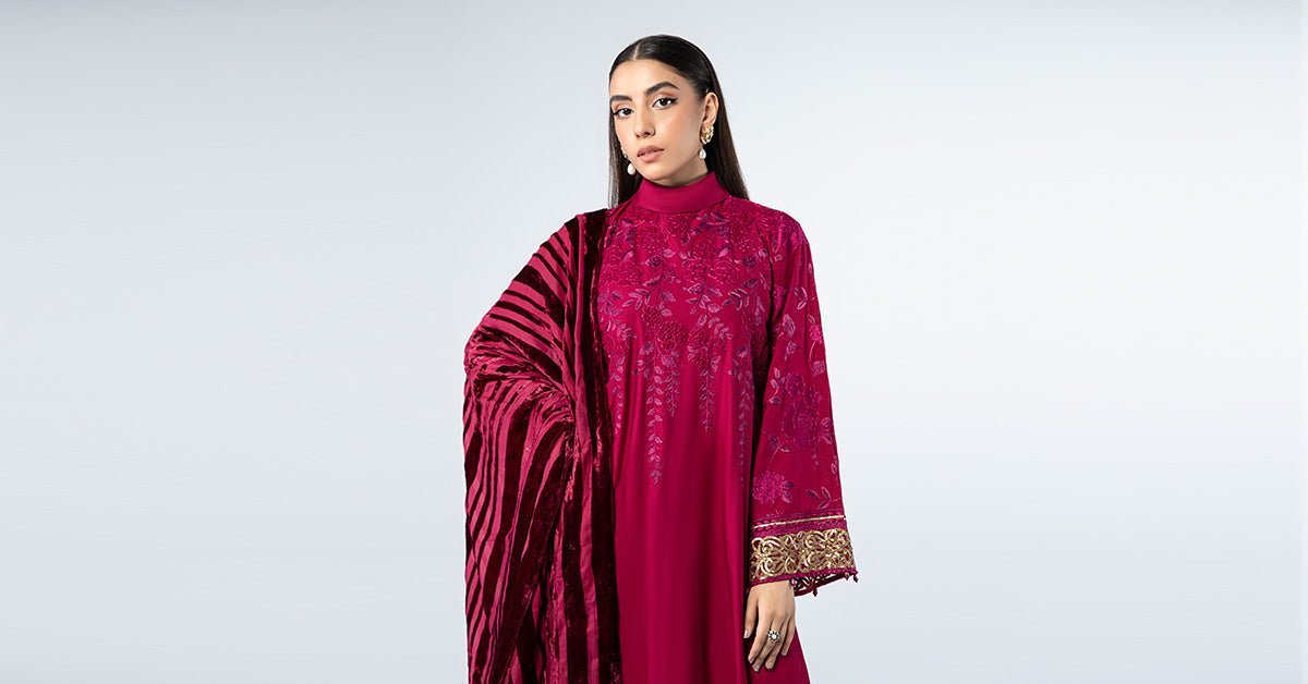 3 Piece Embroidered Linen Suit | DW-W24-103