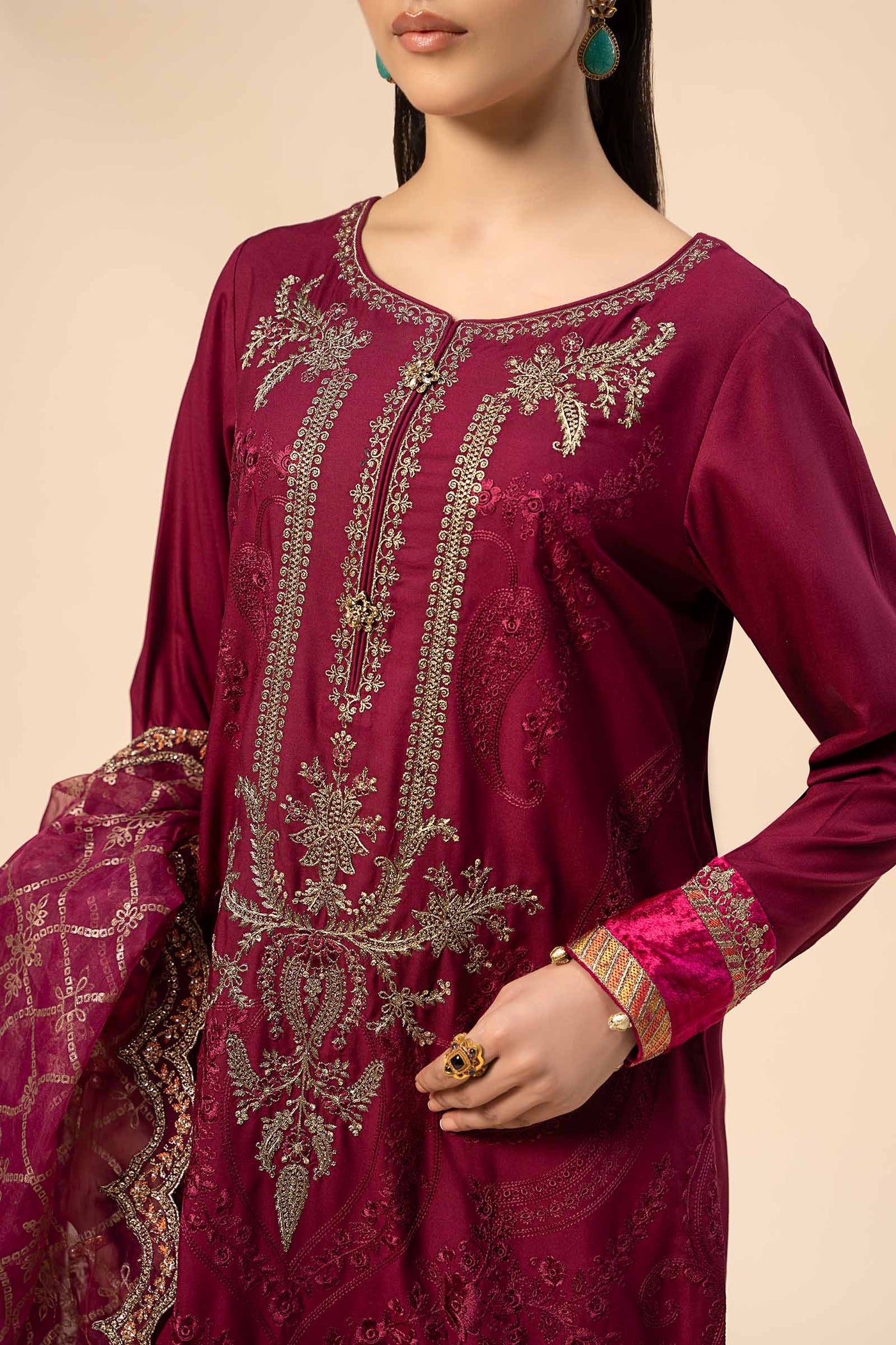 3 Piece Embroidered Linen Suit