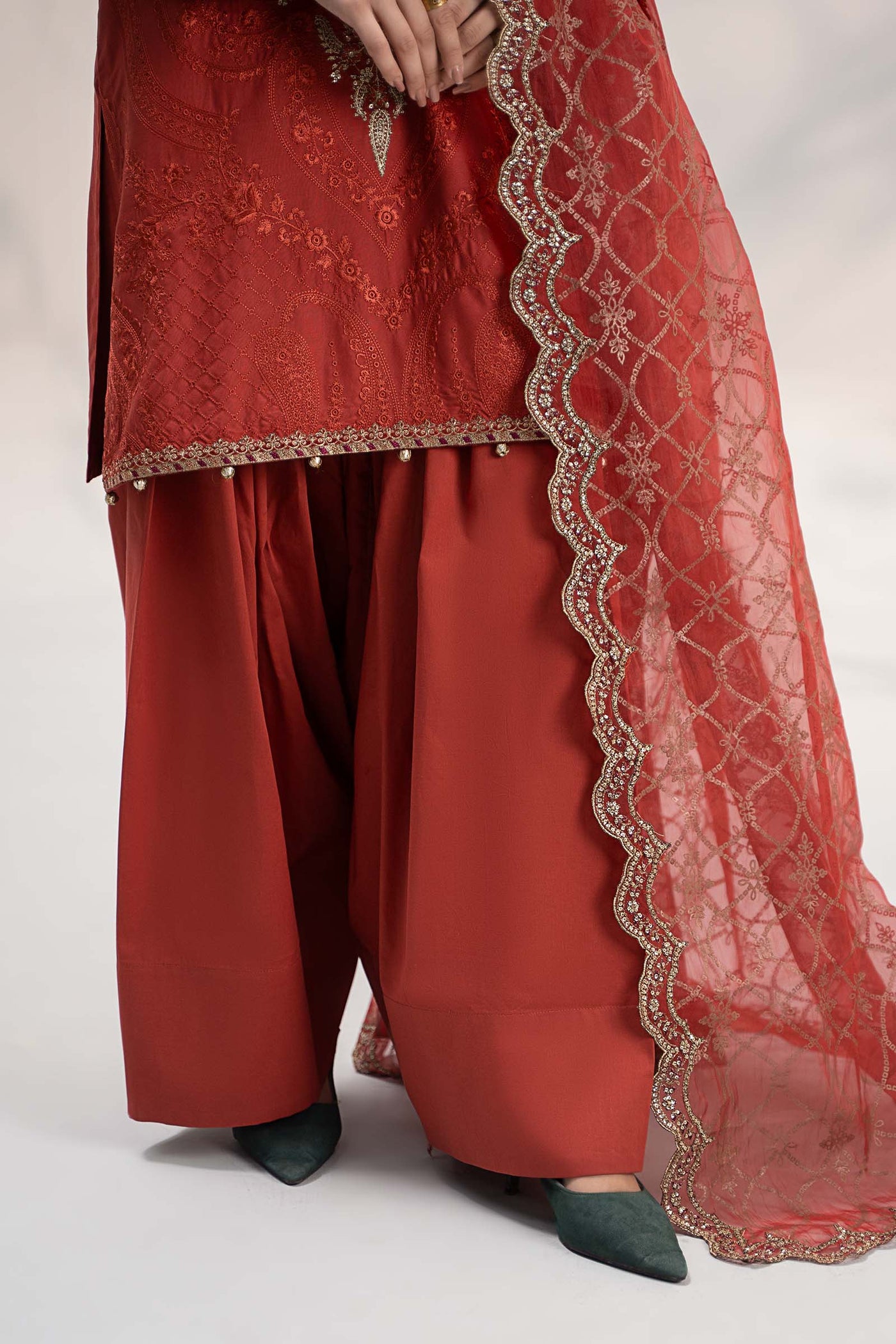 3 Piece Embroidered Linen Suit | DW-W24-106