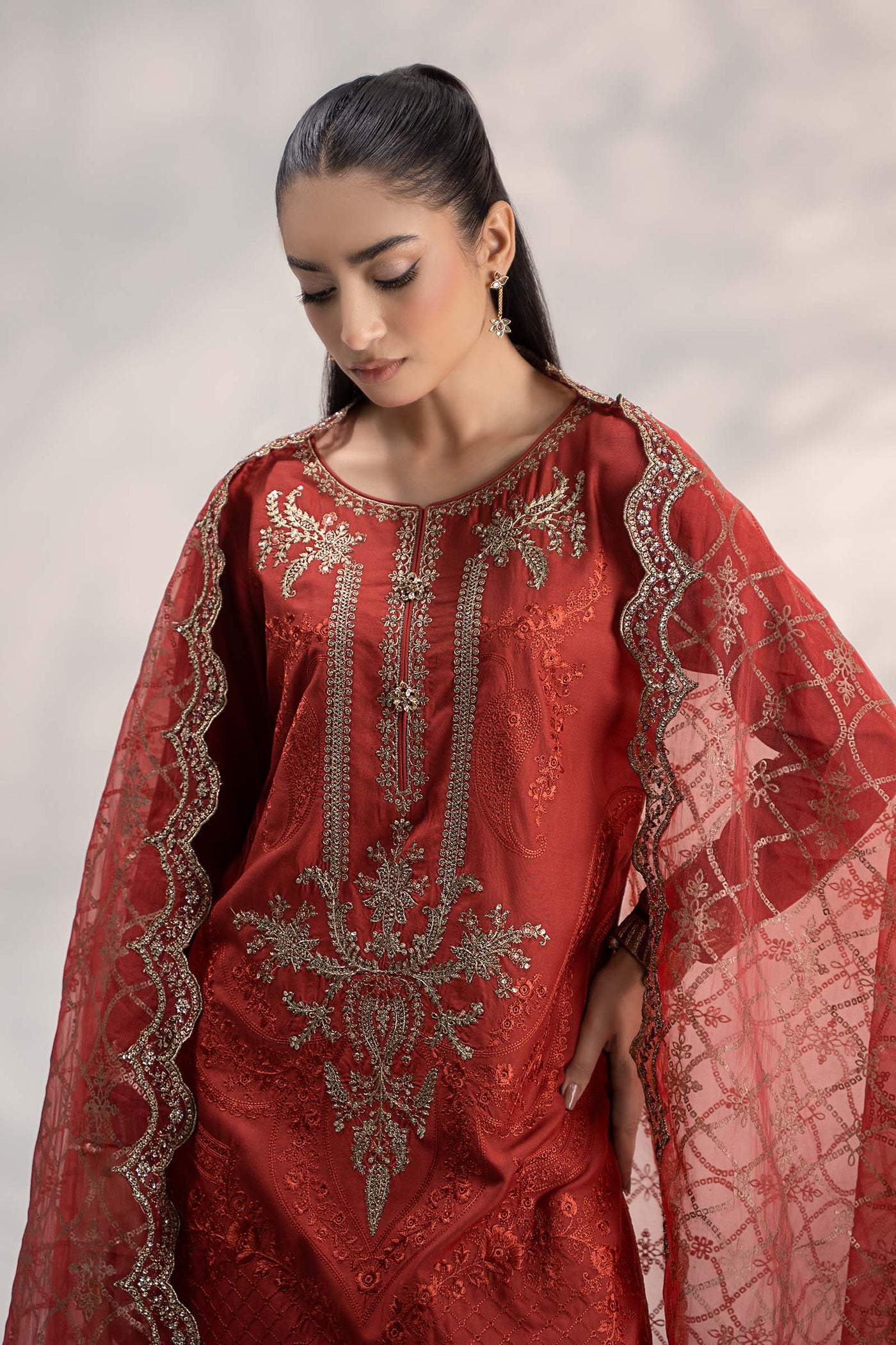 3 Piece Embroidered Linen Suit | DW-W24-106
