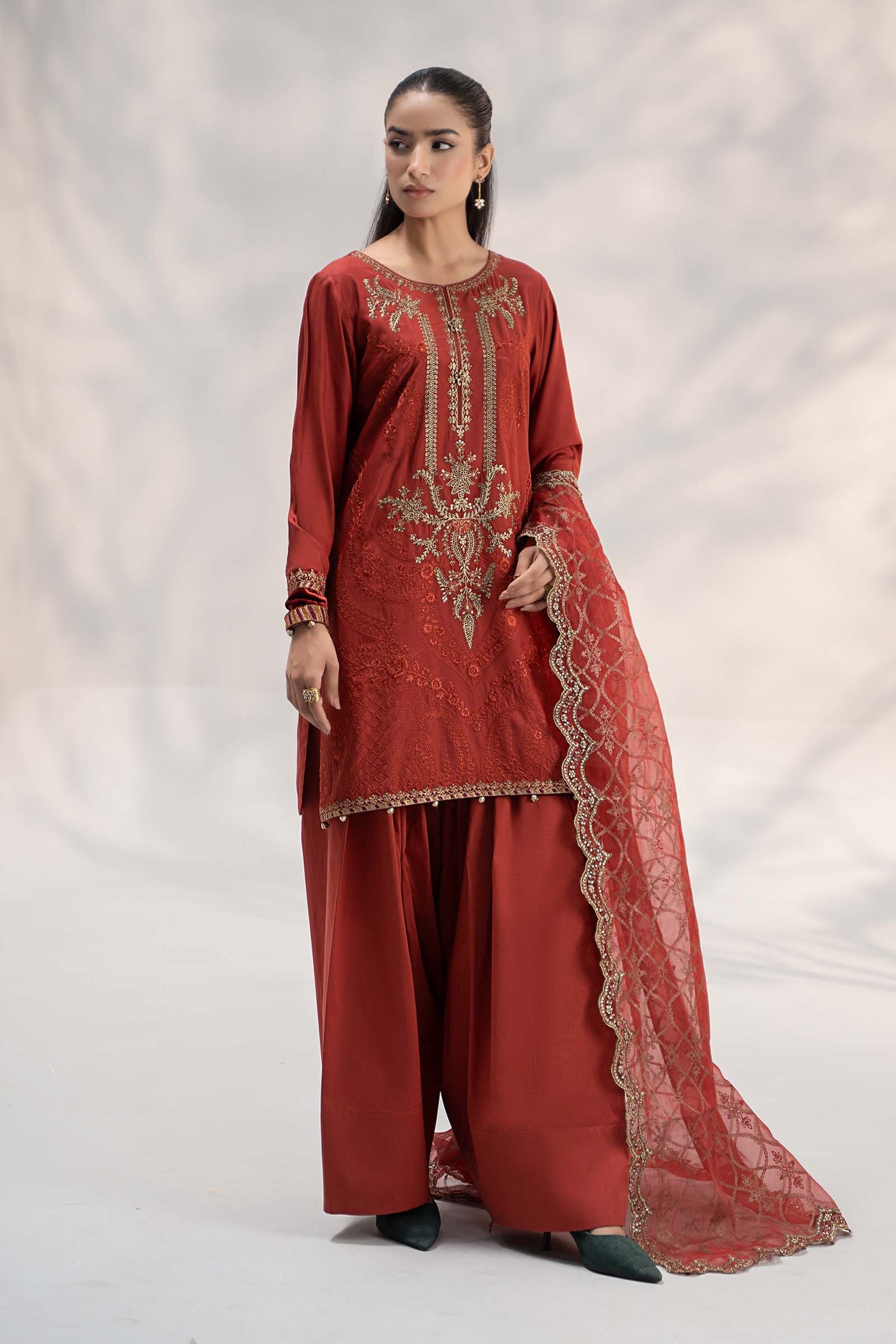 3 Piece Embroidered Linen Suit | DW-W24-106