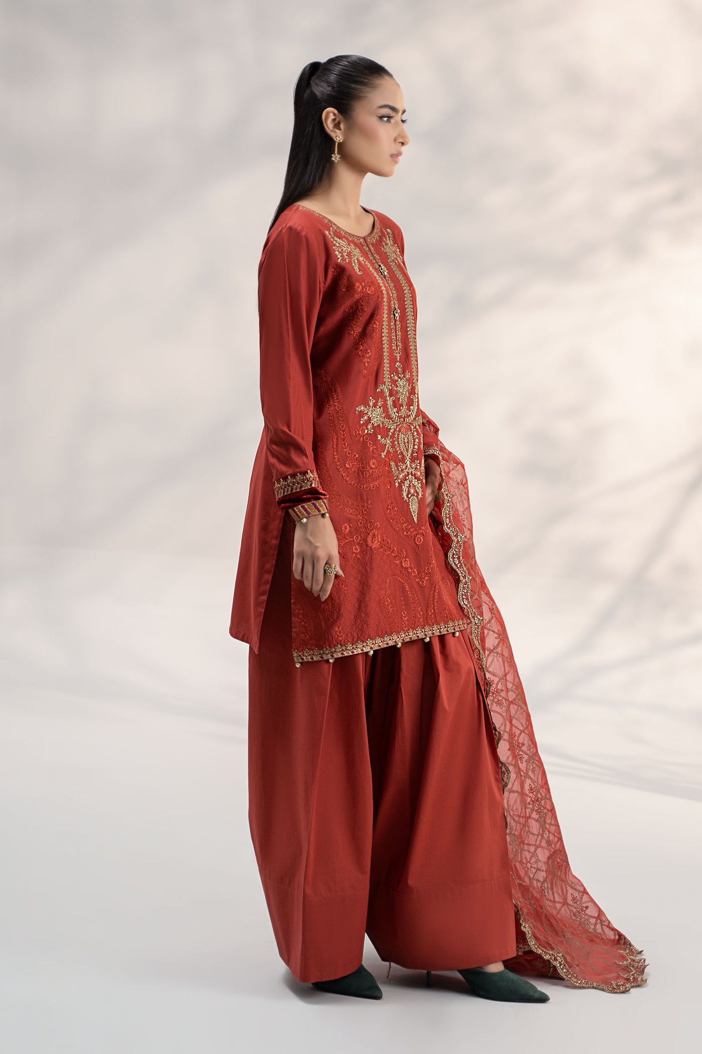 3 Piece Embroidered Linen Suit | DW-W24-106
