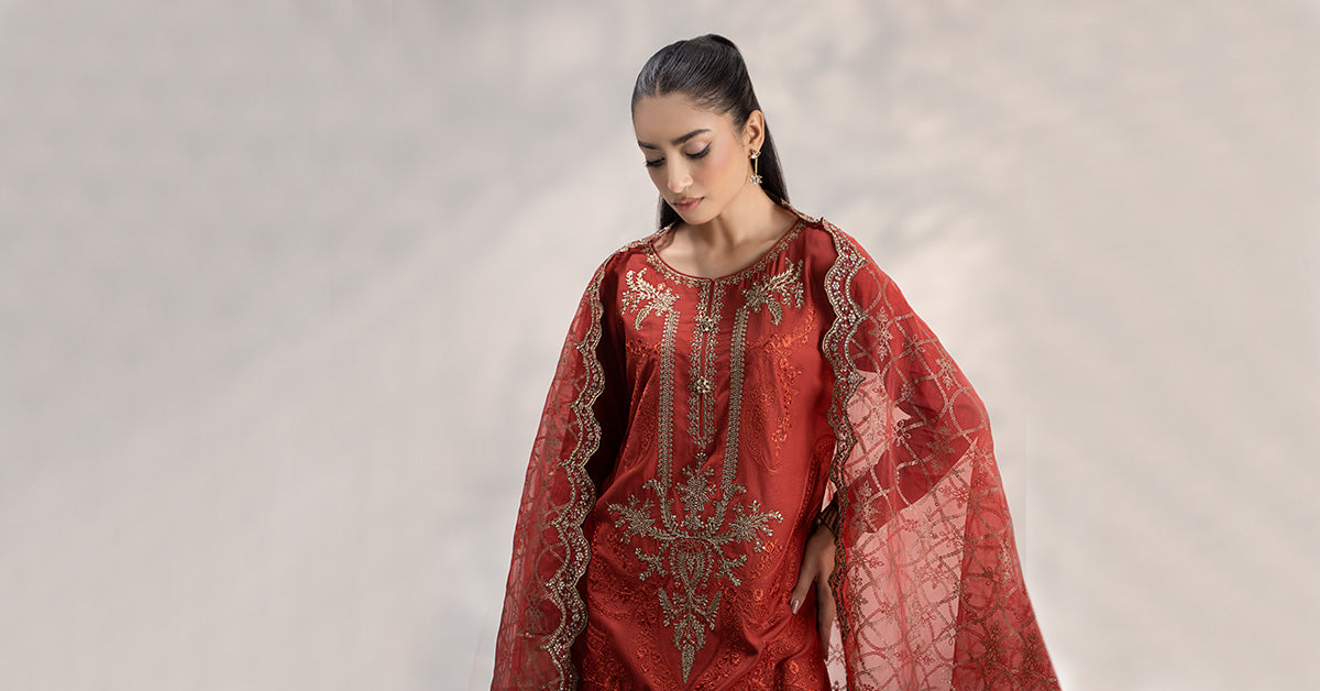 3 Piece Embroidered Linen Suit | DW-W24-106
