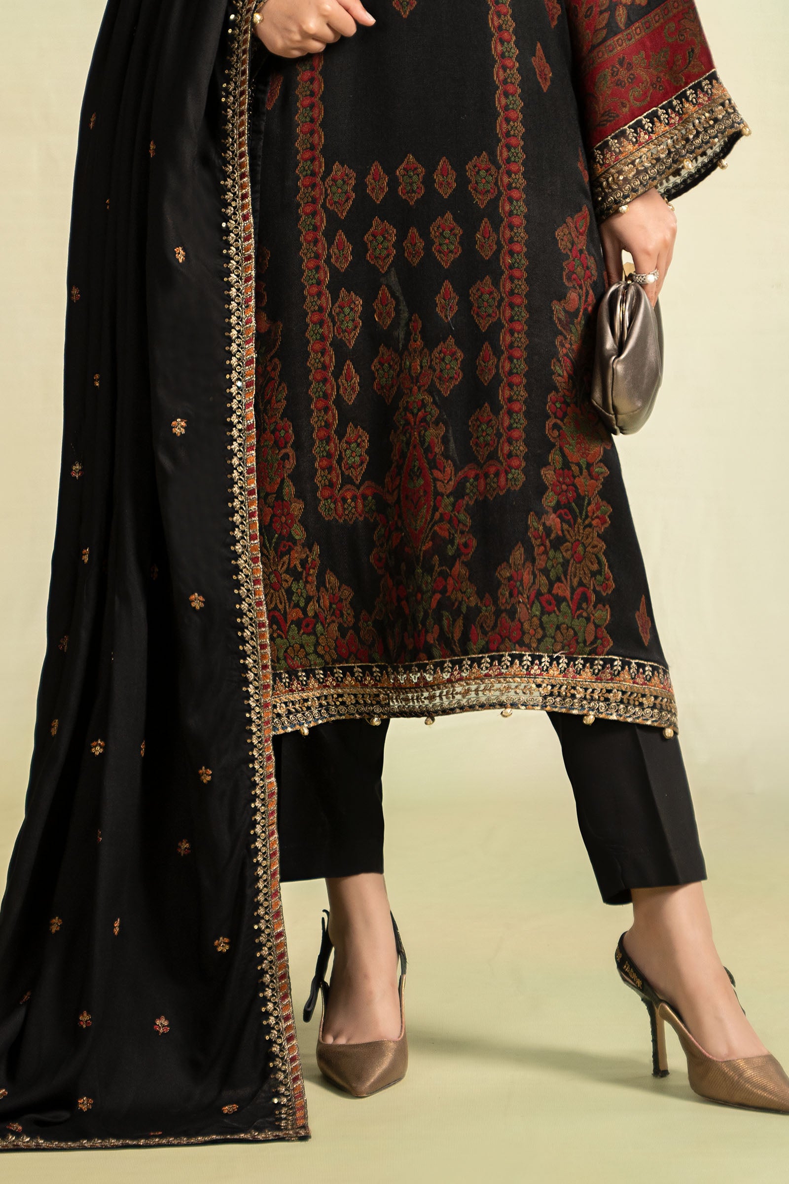 3 Piece Embroidered Woven Khadi Suit