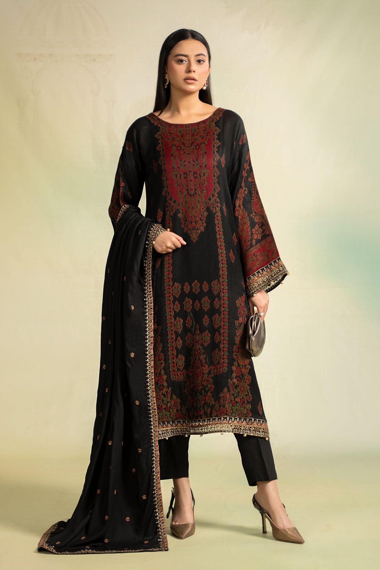 3 Piece Embroidered Woven Khadi Suit