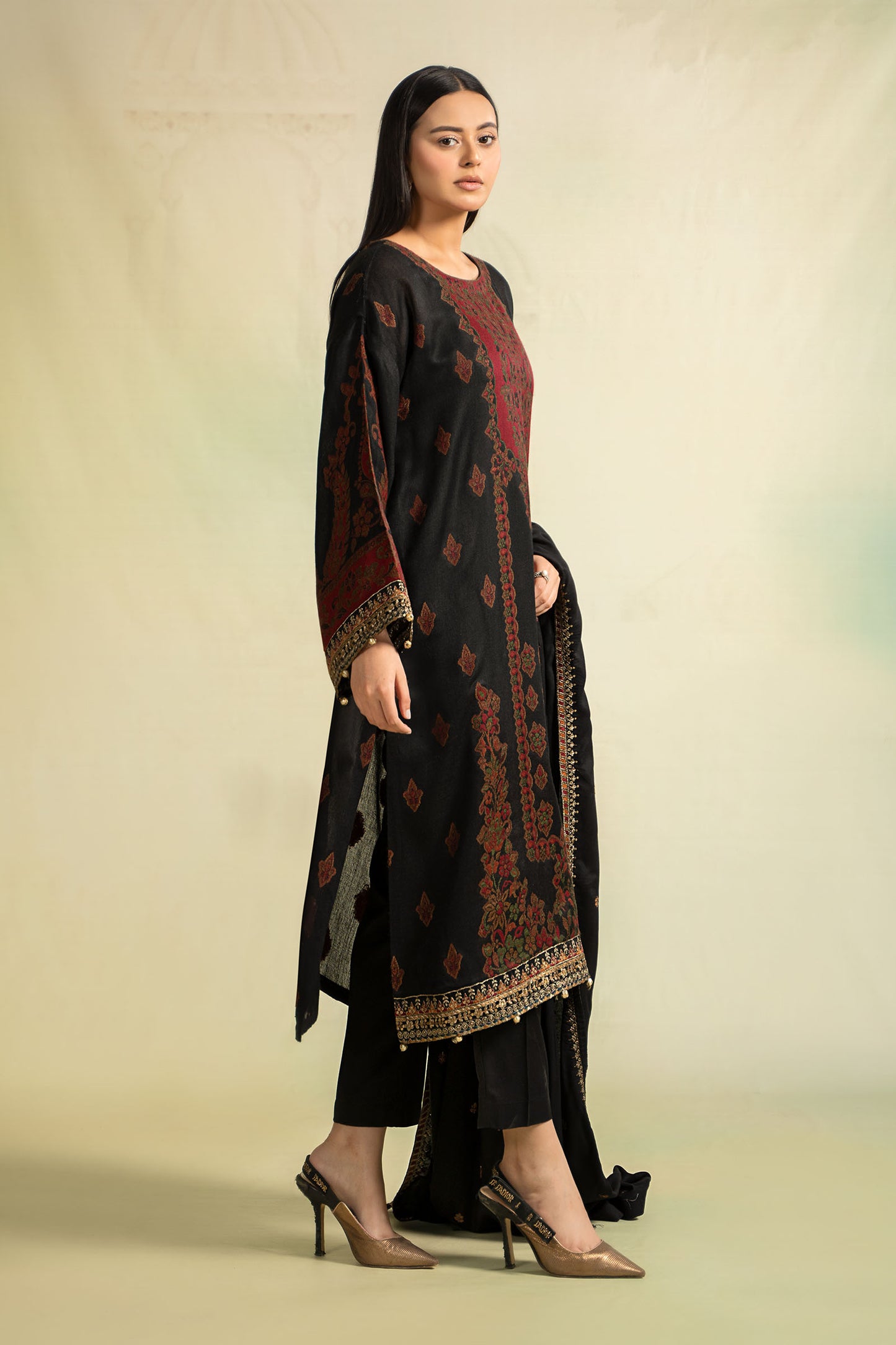 3 Piece Embroidered Woven Khadi Suit