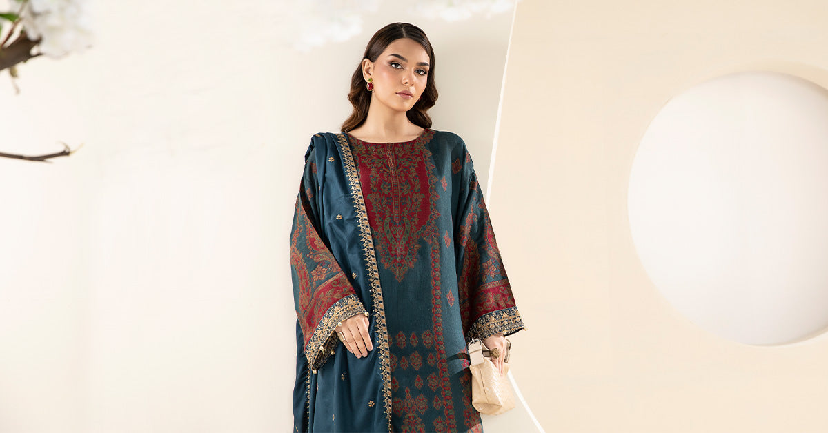 3 Piece Embroidered Woven Khadi Suit