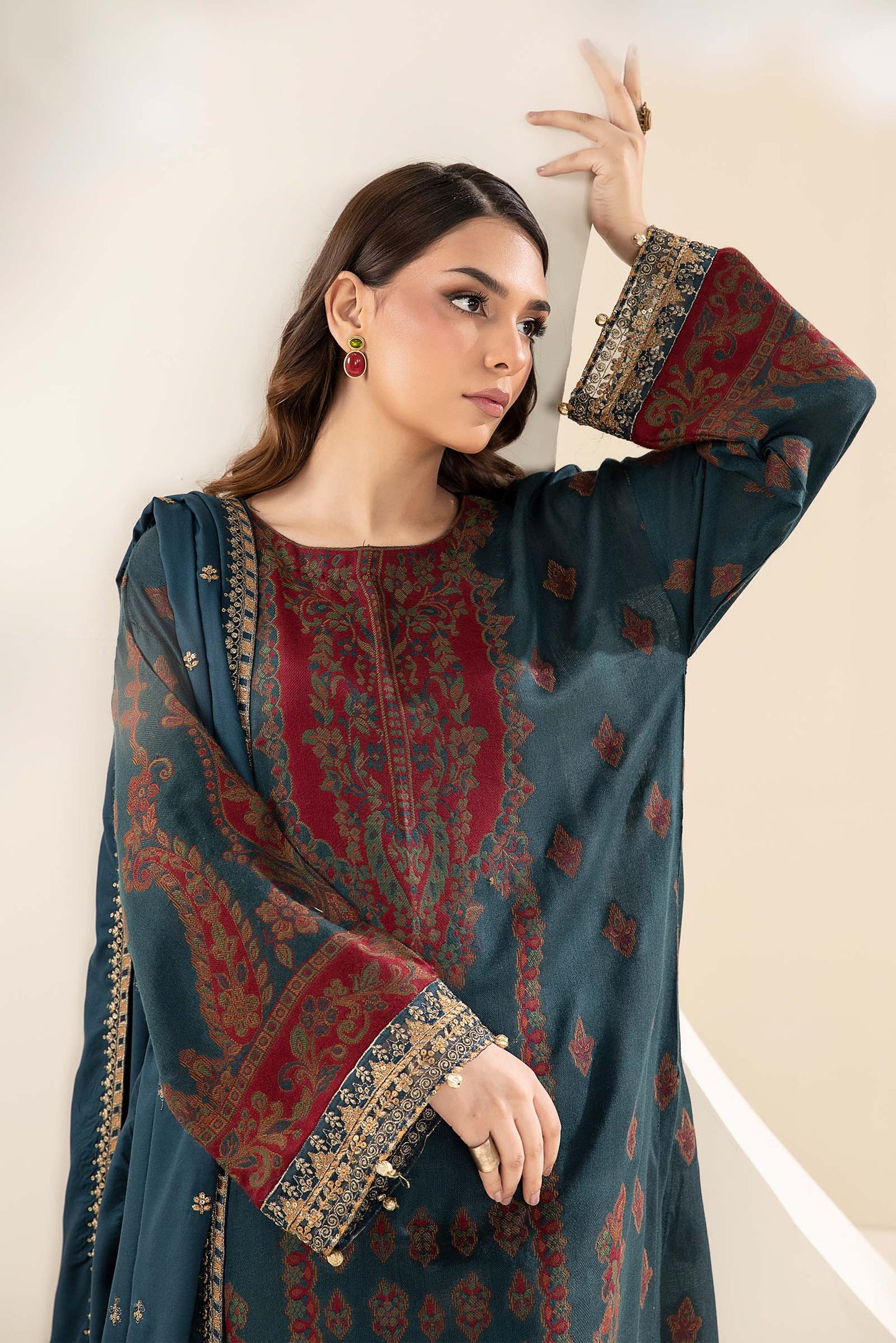 3 Piece Embroidered Woven Khadi Suit