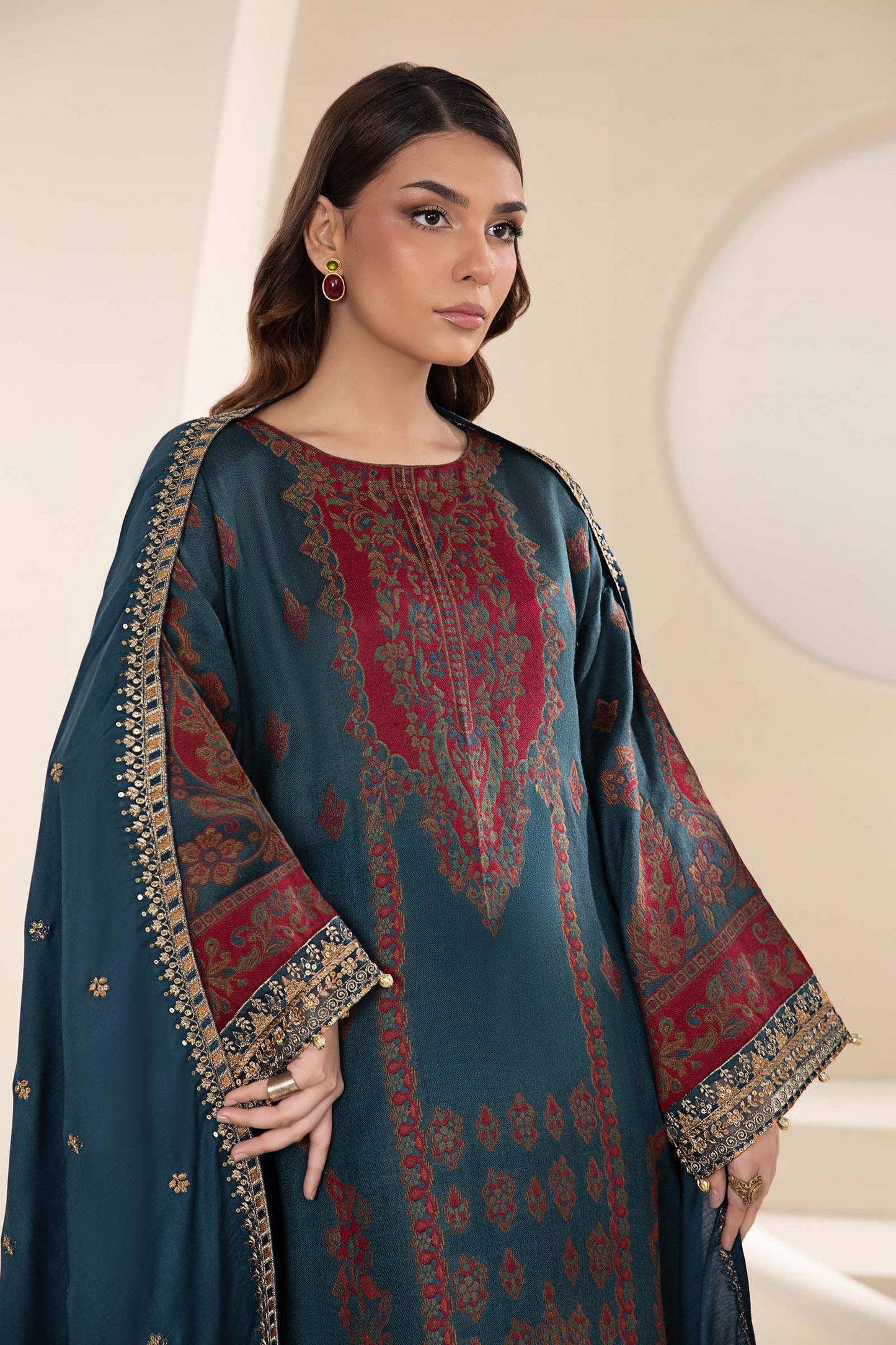 3 Piece Embroidered Woven Khadi Suit