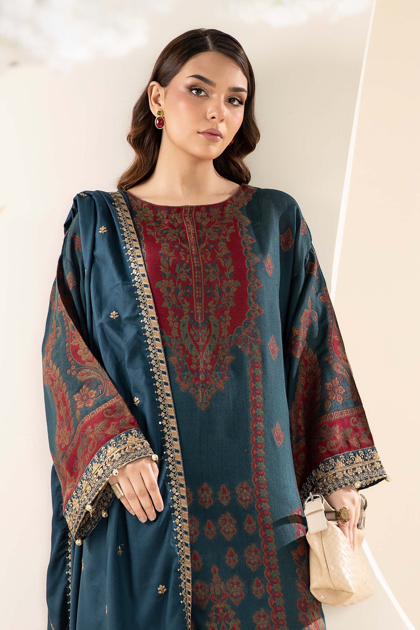 3 Piece Embroidered Woven Khadi Suit