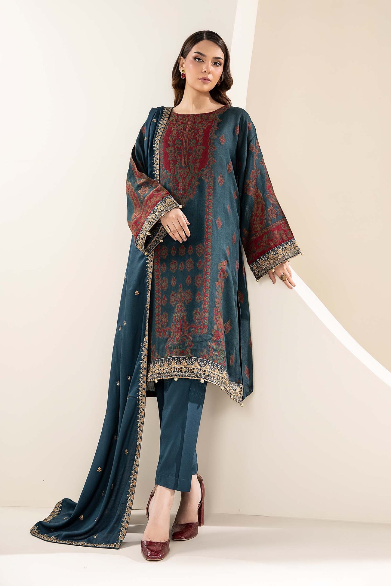 3 Piece Embroidered Woven Khadi Suit