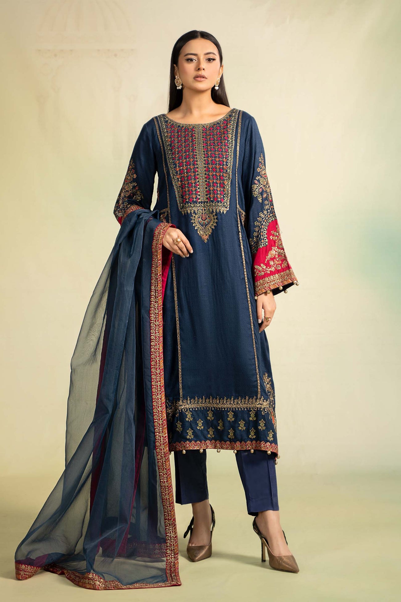 3 Piece Embroidered Linen Suit