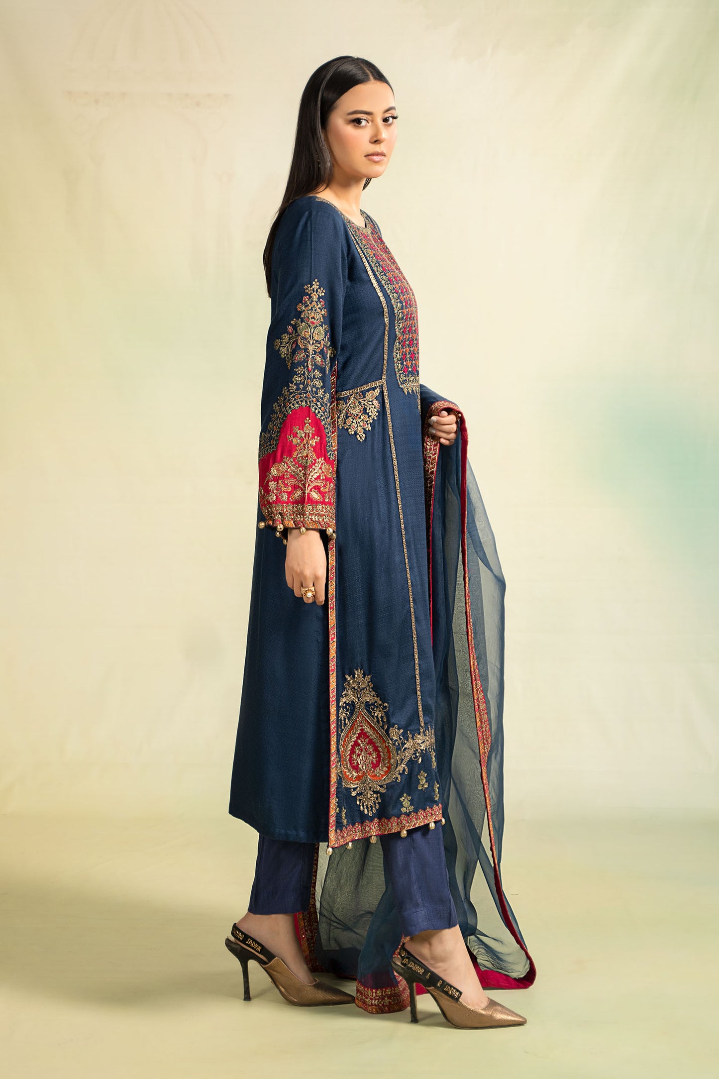 3 Piece Embroidered Linen Suit