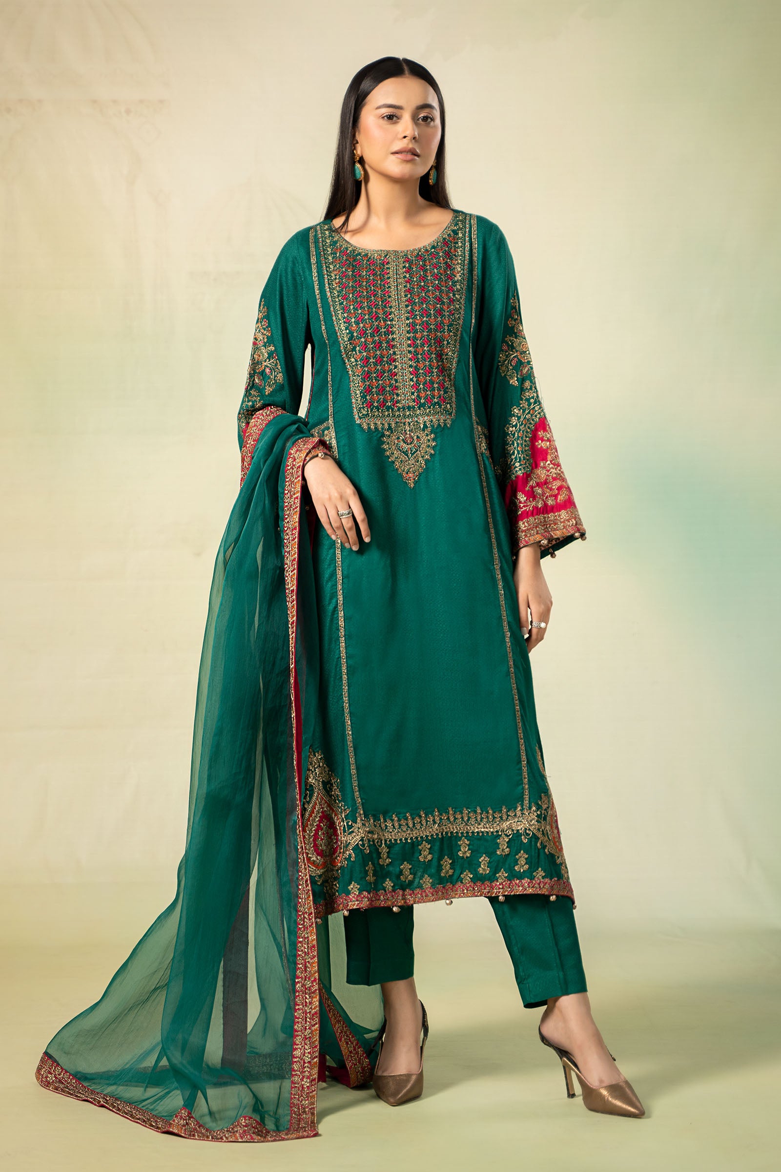 3 Piece Embroidered Linen Suit